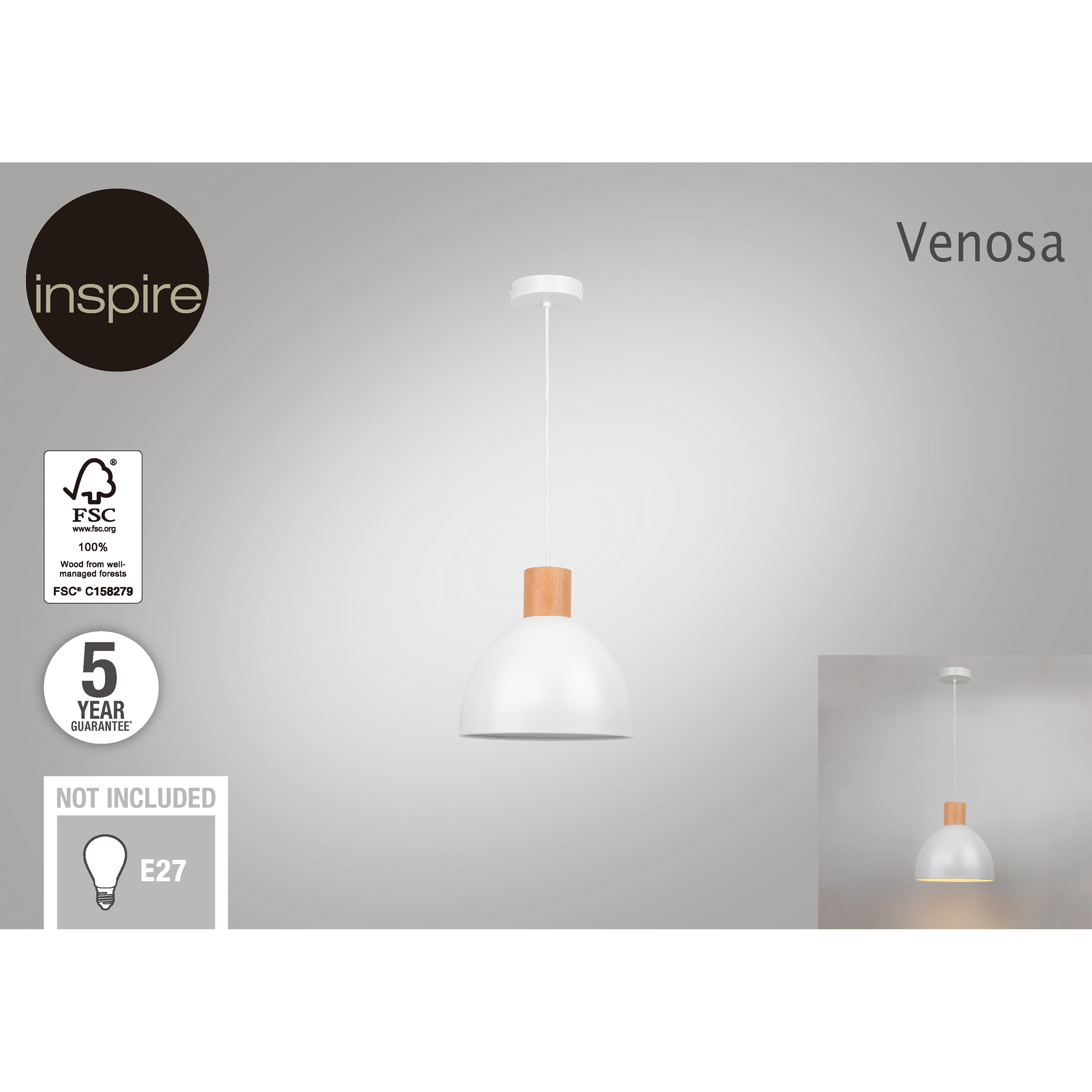 Lampa wisząca Venosa E27 biała Inspire - 12
