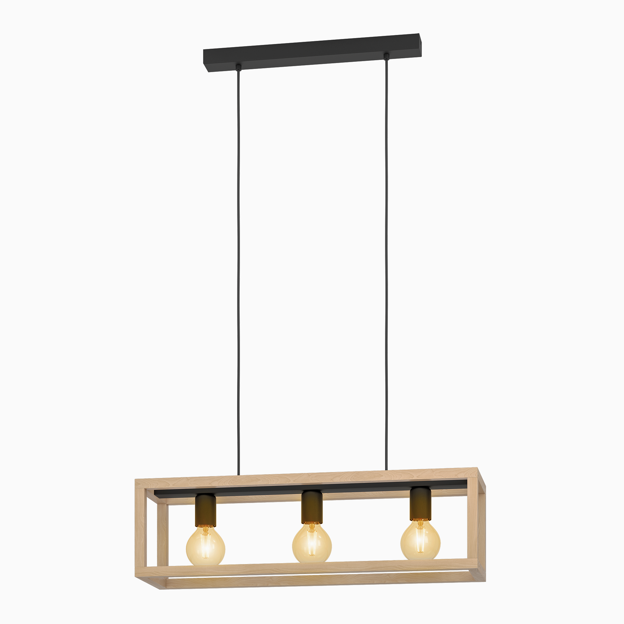 Candeeiro de teto suspenso INSPIRE ELGORT E27 3 LUZES METAL/MADEIRA PRETO - 40