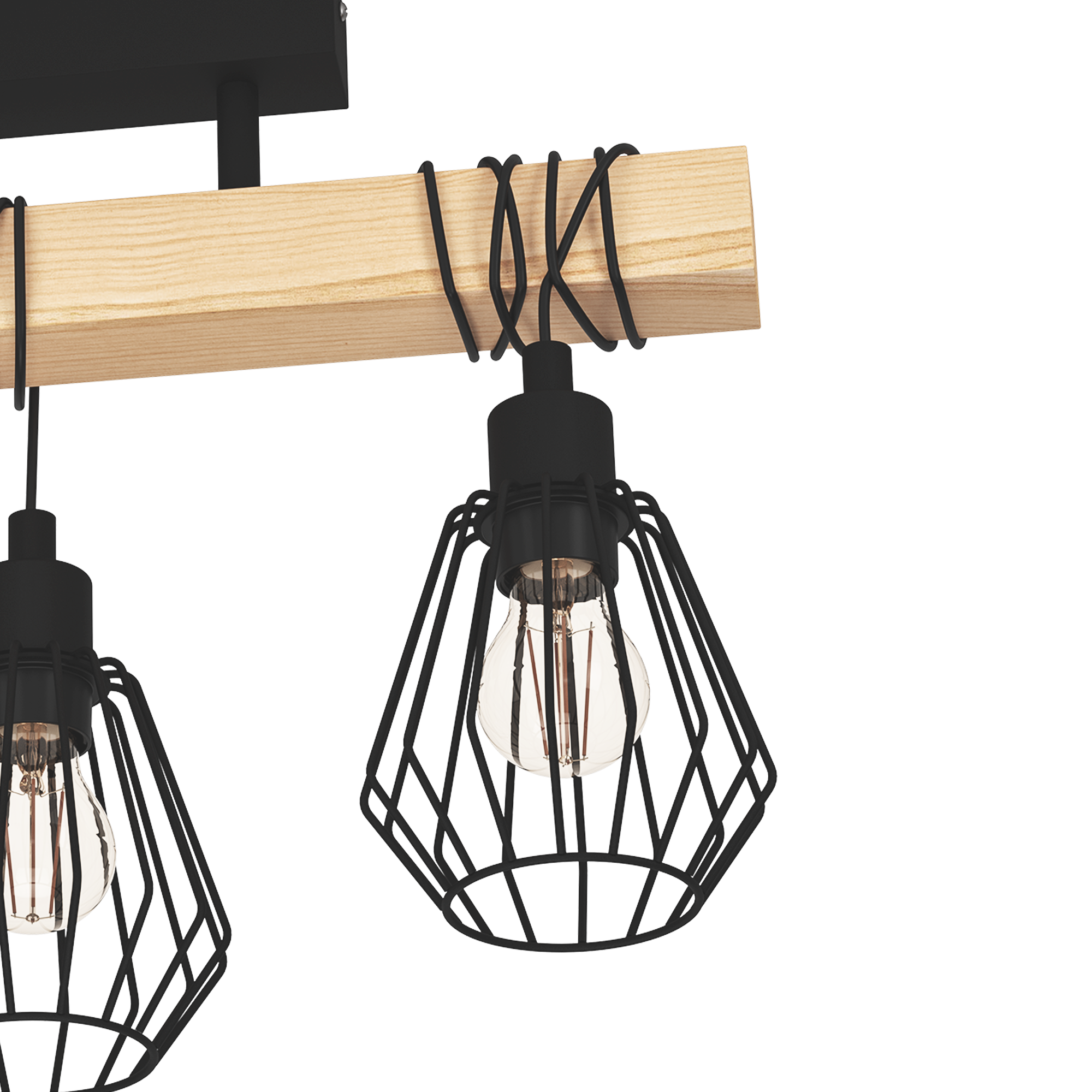 Candeeiro de teto TABODI 3L E27 METAL PRETO/MADEIRA NATURAL - 25