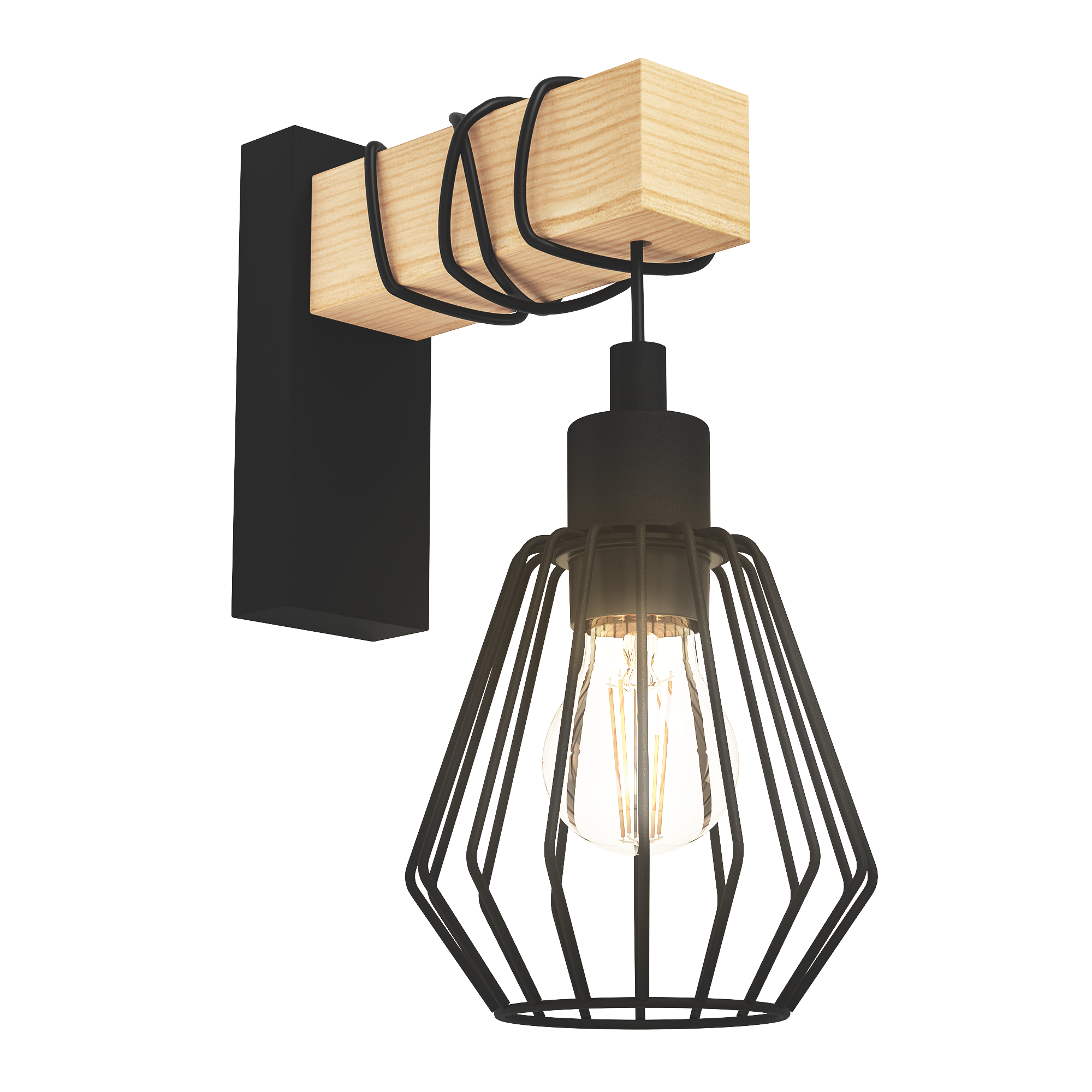 Candeeiro de parede INSPIRE TABODI E27 1 LUZ METAL/MADEIRA PRETO - 30