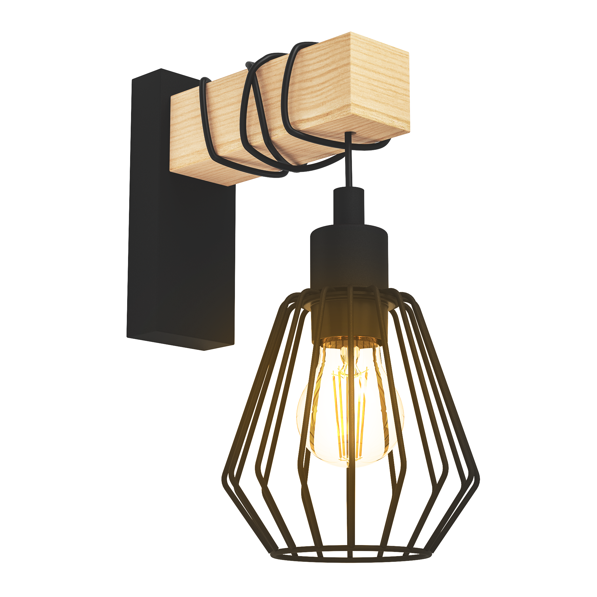 Candeeiro de parede INSPIRE TABODI E27 1 LUZ METAL/MADEIRA PRETO - 29