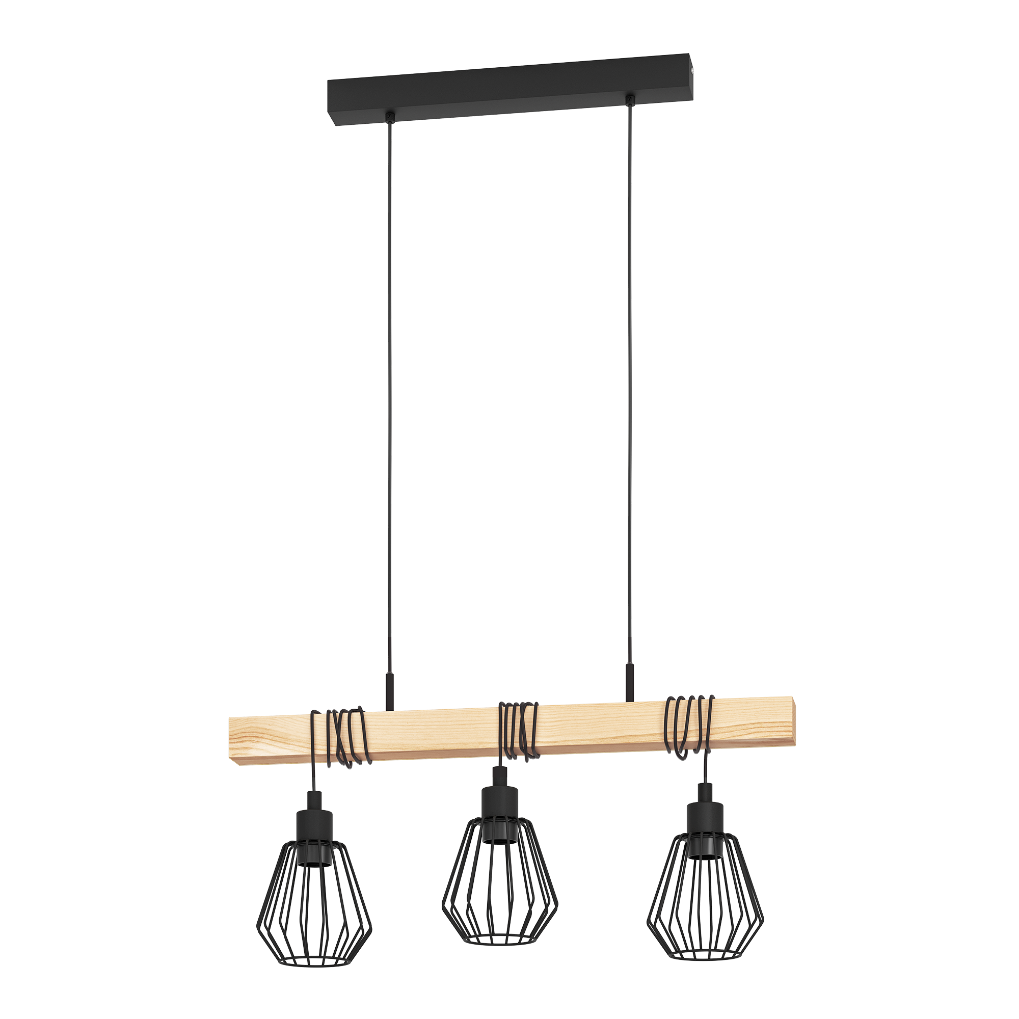 Candeeiro de teto suspenso INSPIRE TABODI E27 3 LUZES METAL/MADEIRA PRETO - 40