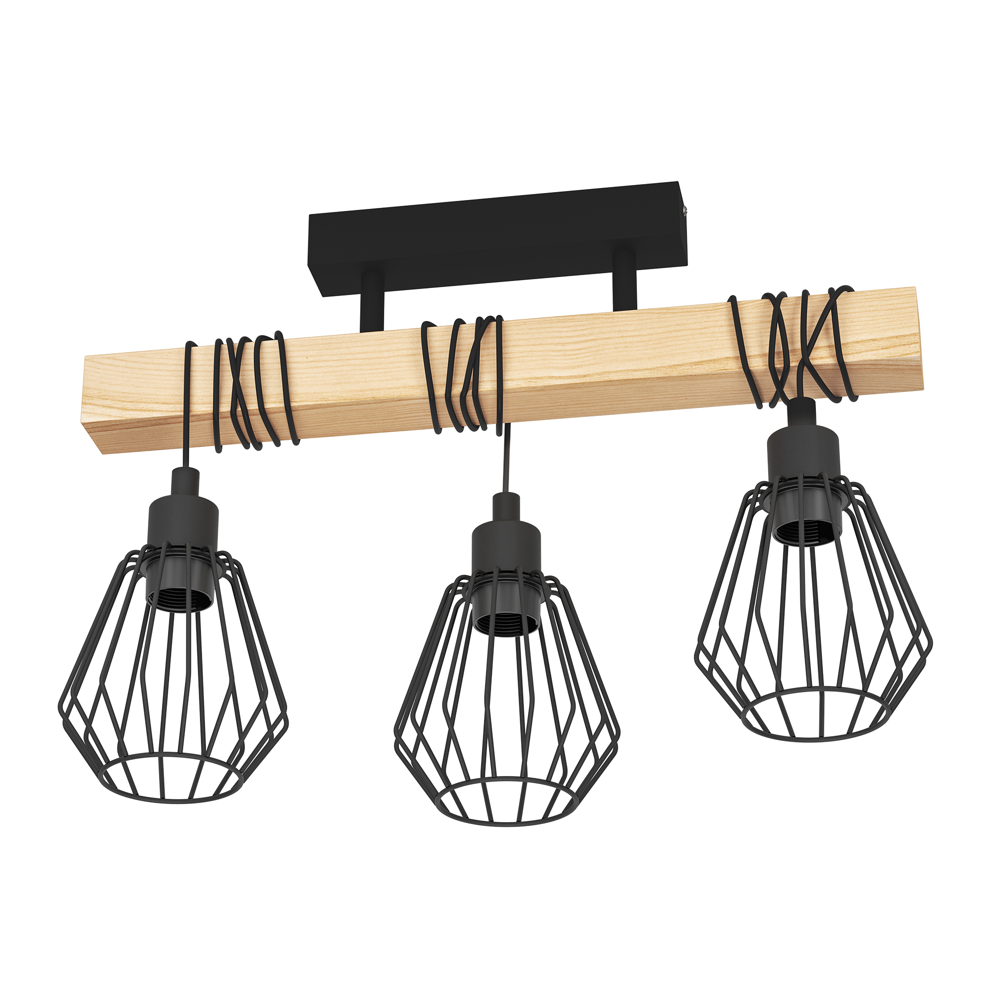 Candeeiro de teto TABODI 3L E27 METAL PRETO/MADEIRA NATURAL - 22