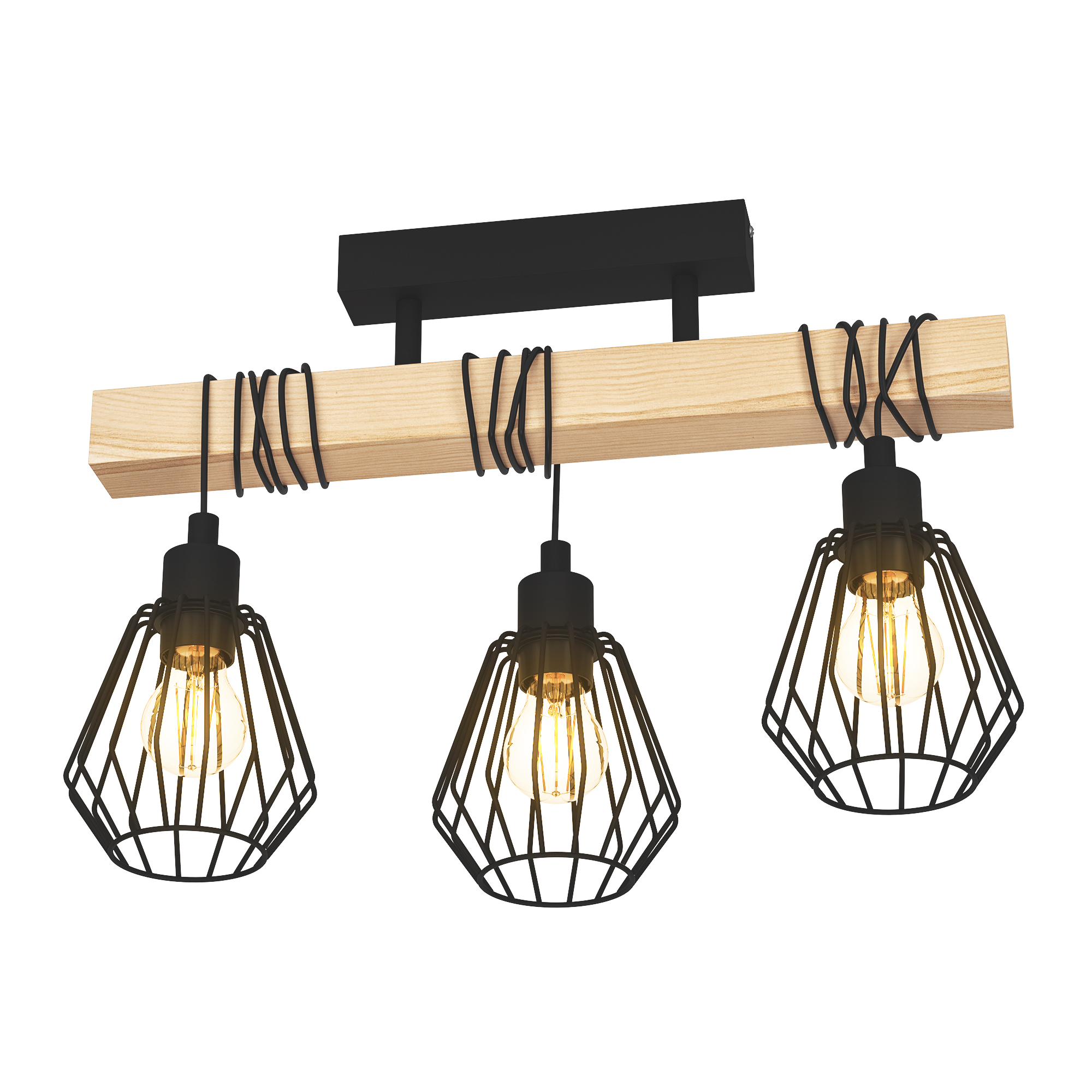 Candeeiro de teto TABODI 3L E27 METAL PRETO/MADEIRA NATURAL - 20