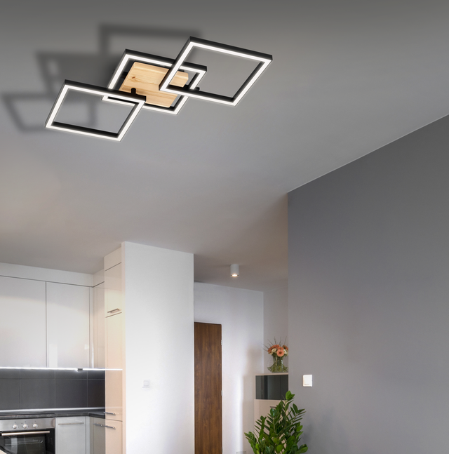 Plafon Rog czarny z drewnem LED Inspire
