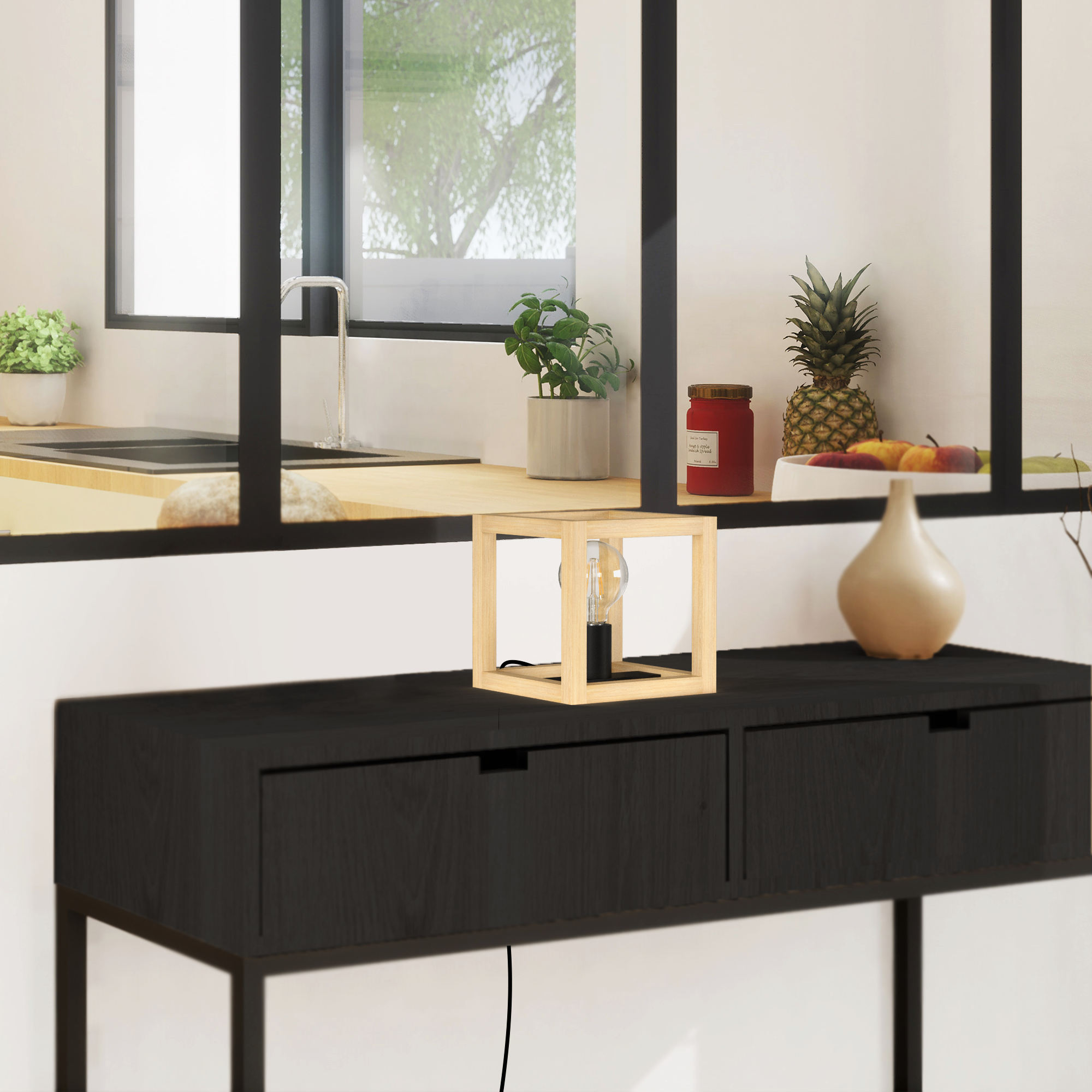 Candeeiro de mesa ELGORT E27 MADEIRO METAL PRETO - 27