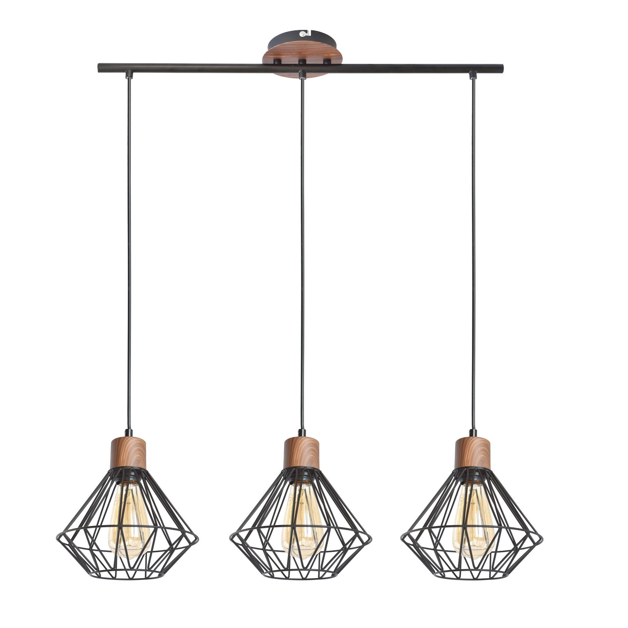 Lámpara de techo sequoia 3 luces e27 70 cm negra