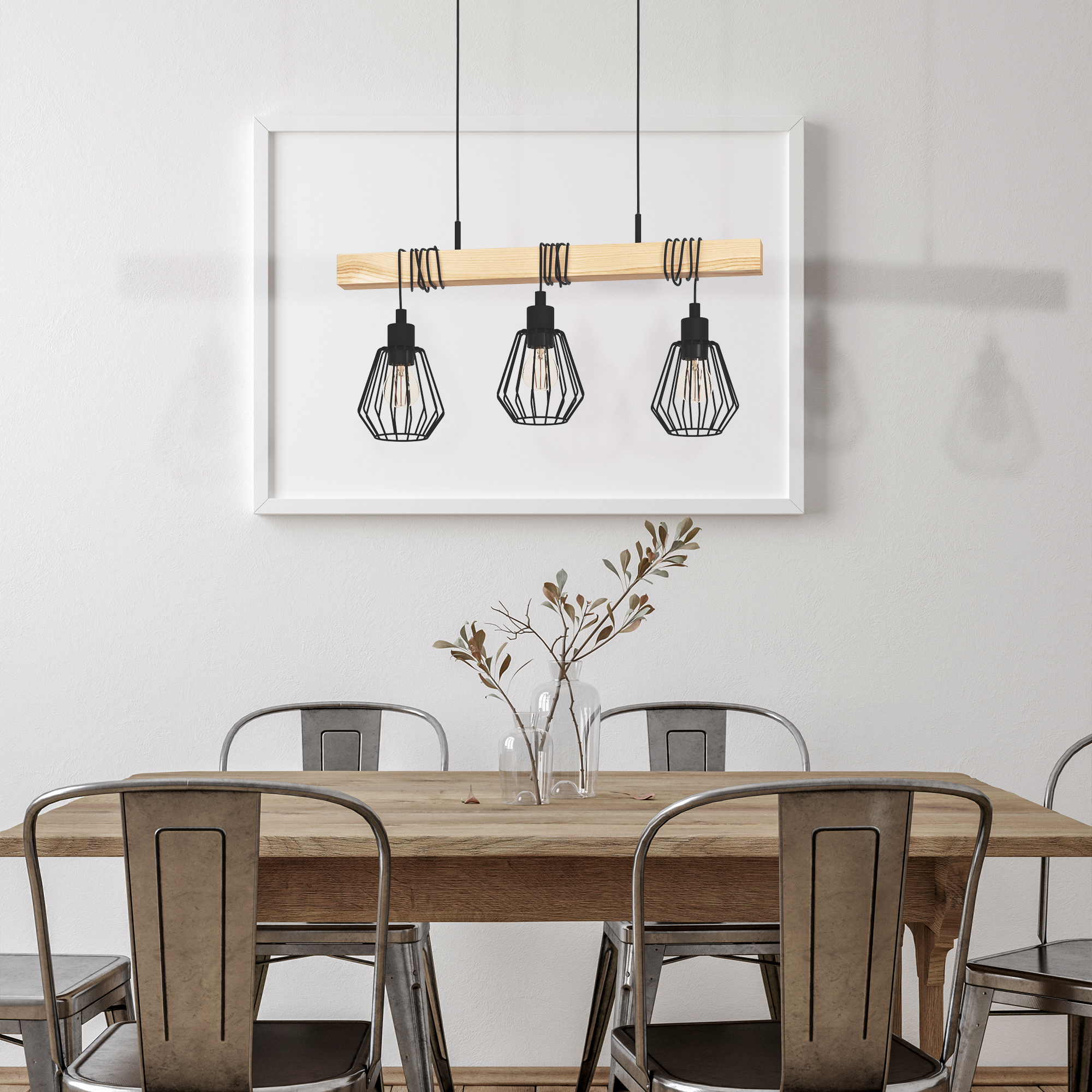 Candeeiro de teto suspenso INSPIRE TABODI E27 3 LUZES METAL/MADEIRA PRETO - 30