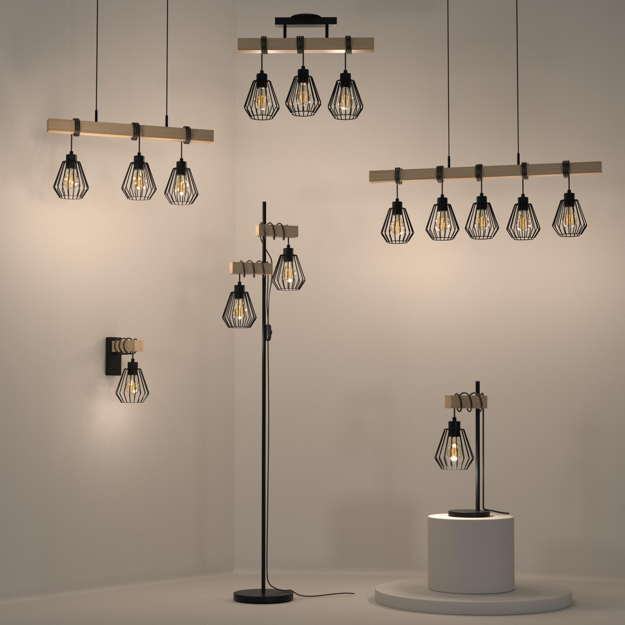 Candeeiro de teto suspenso INSPIRE TABODI E27 3 LUZES METAL/MADEIRA PRETO - 27