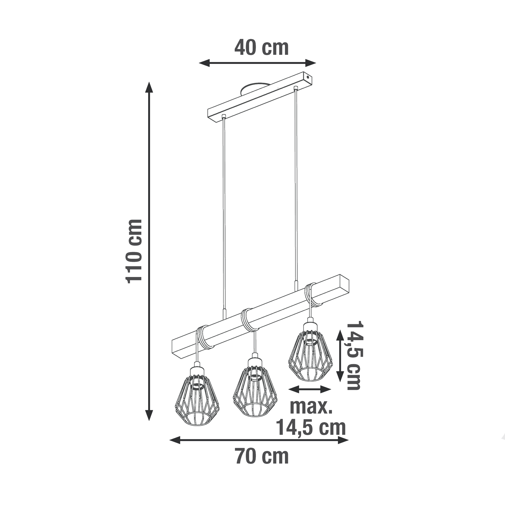 Candeeiro de teto suspenso INSPIRE TABODI E27 3 LUZES METAL/MADEIRA PRETO - 13