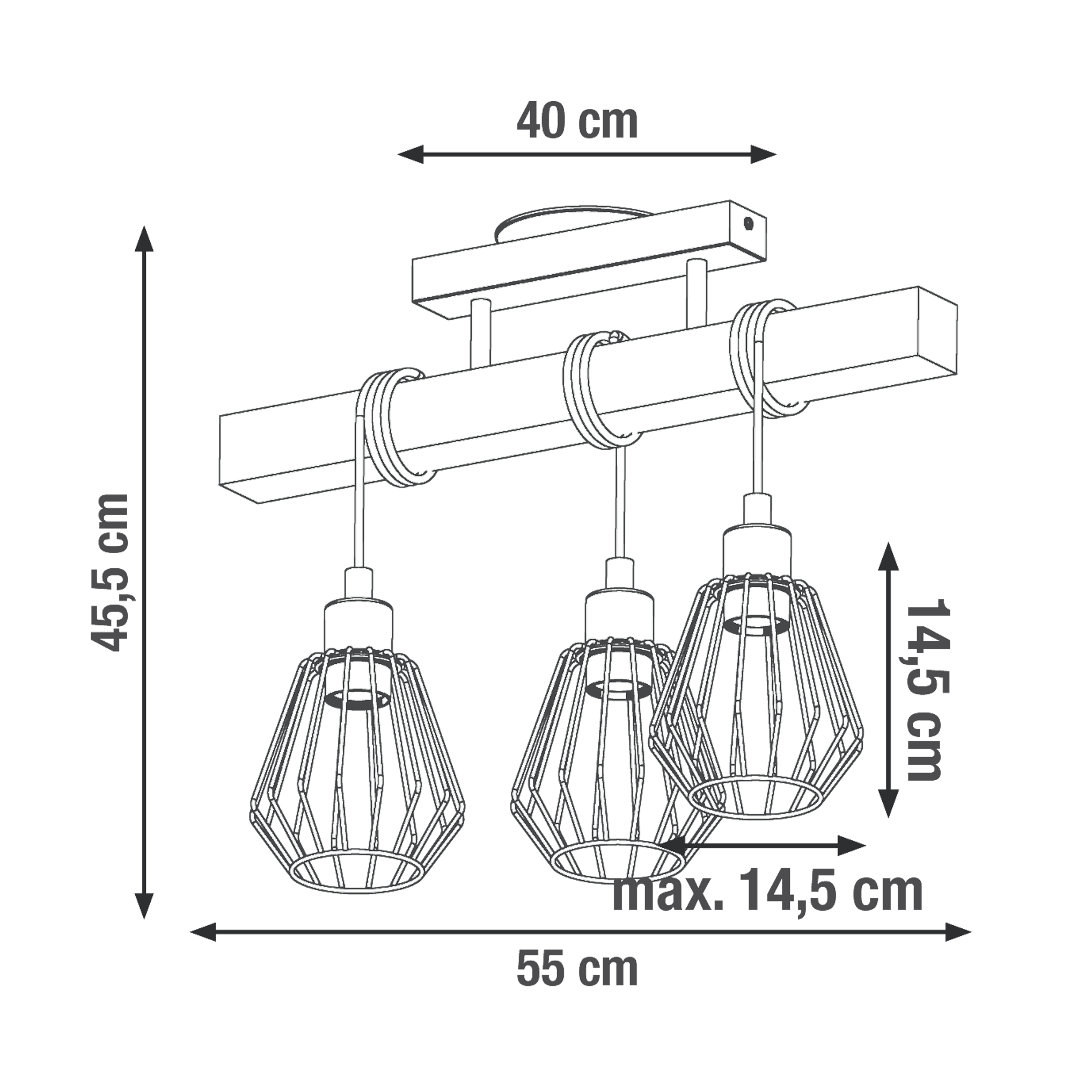 Candeeiro de teto TABODI 3L E27 METAL PRETO/MADEIRA NATURAL - 10