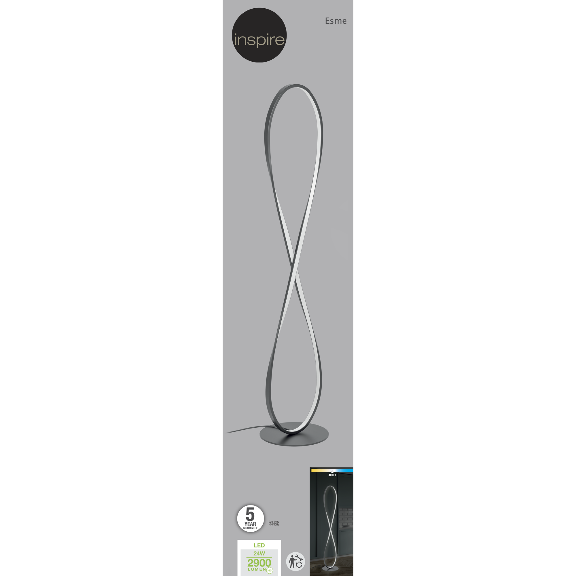 Lampadaire LED Esme, aluminium, noir, H.118 cm INSPIRE - 16