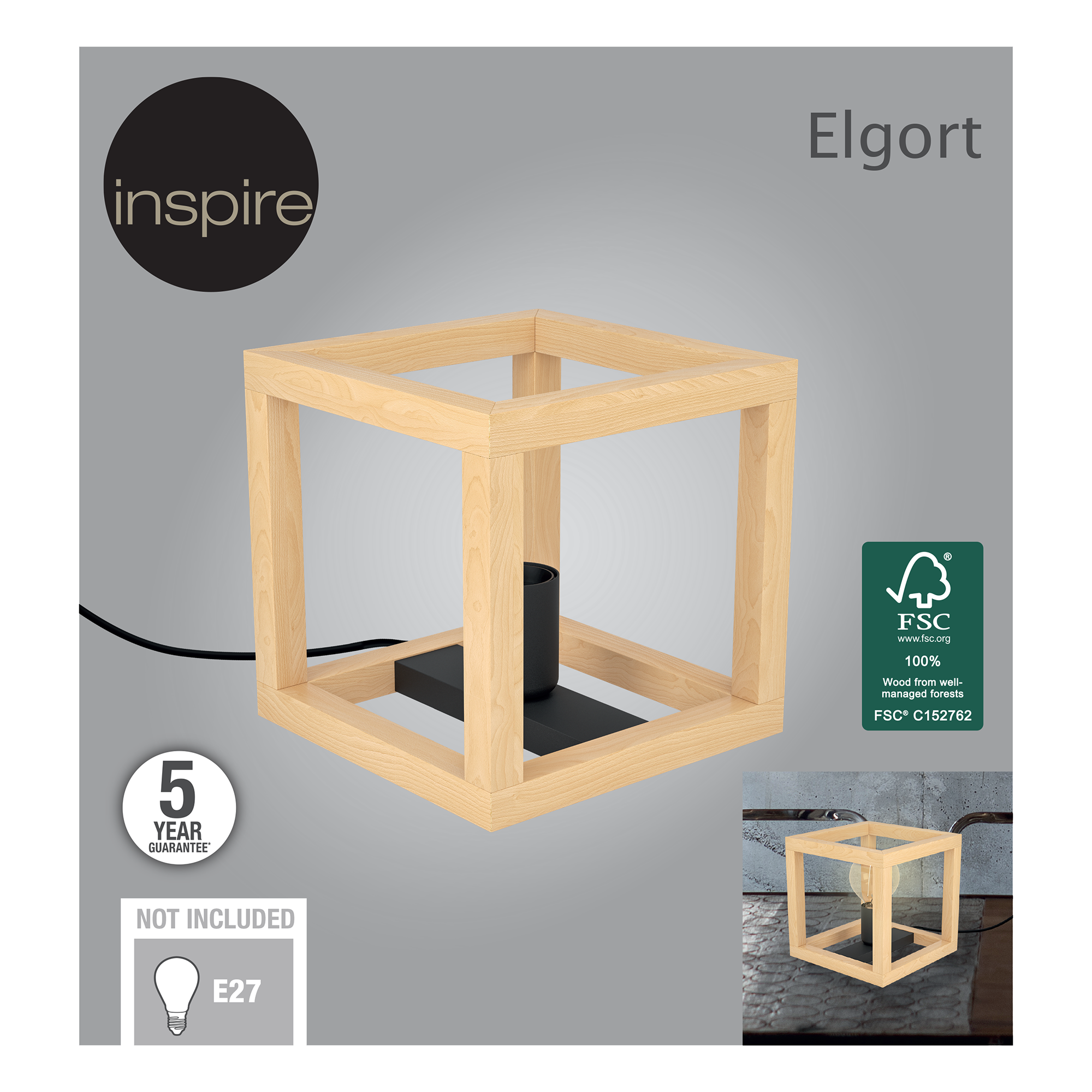 Candeeiro de mesa ELGORT E27 MADEIRO METAL PRETO - 14