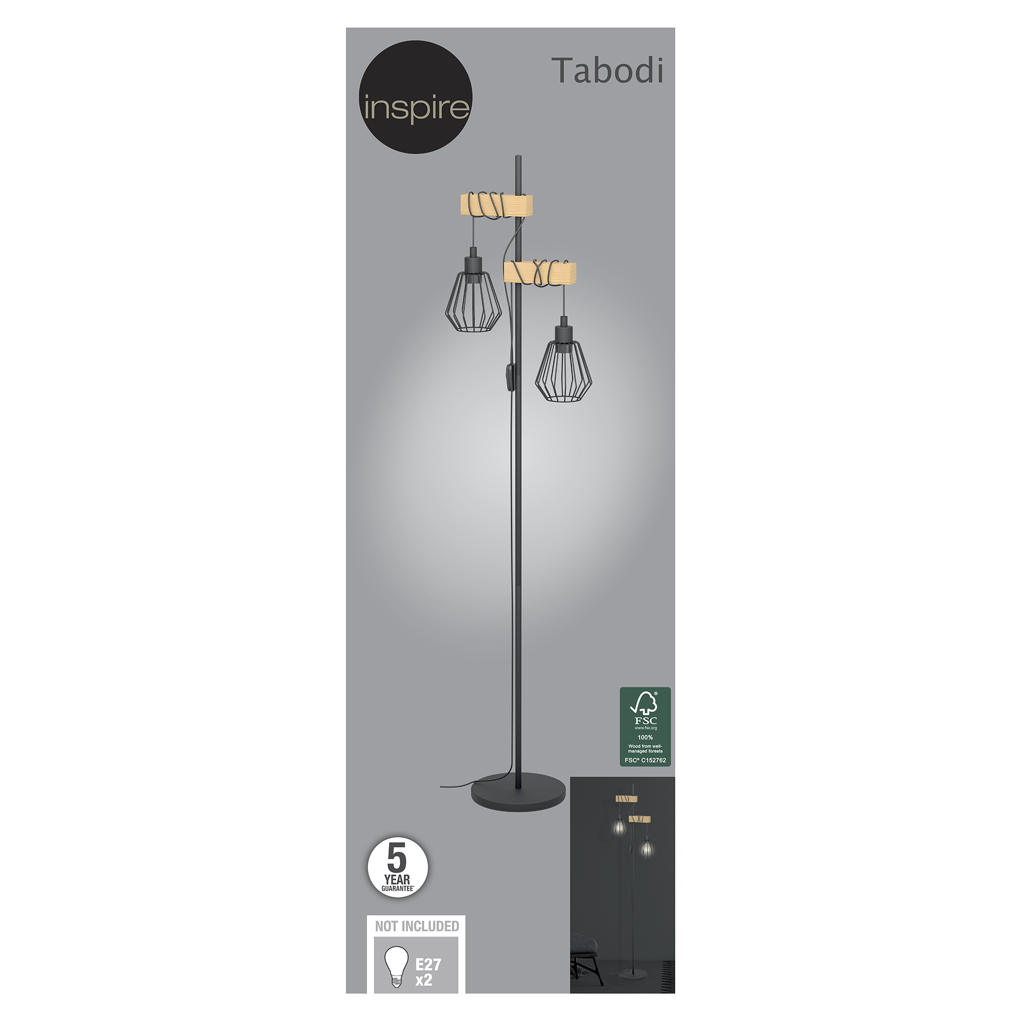 Lampadaire Tabodi, acier, noir,  H.166.5 cm INSPIRE, E27 - 13