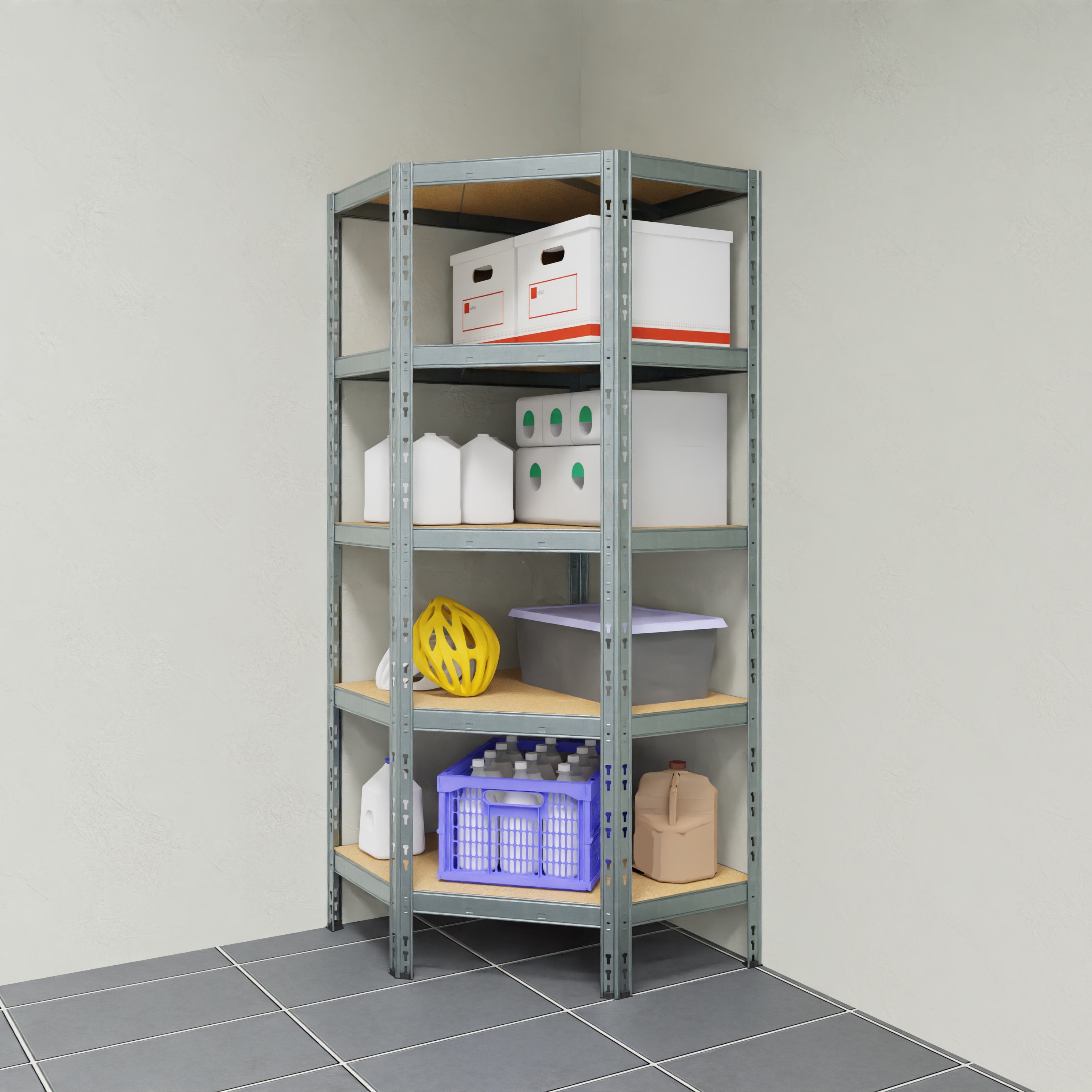 Scaffale in kit 5 ripiani Pokerino angolare L 66 x P 40 x H 180 cm grigio, portata per ripiano 200 kg - 4