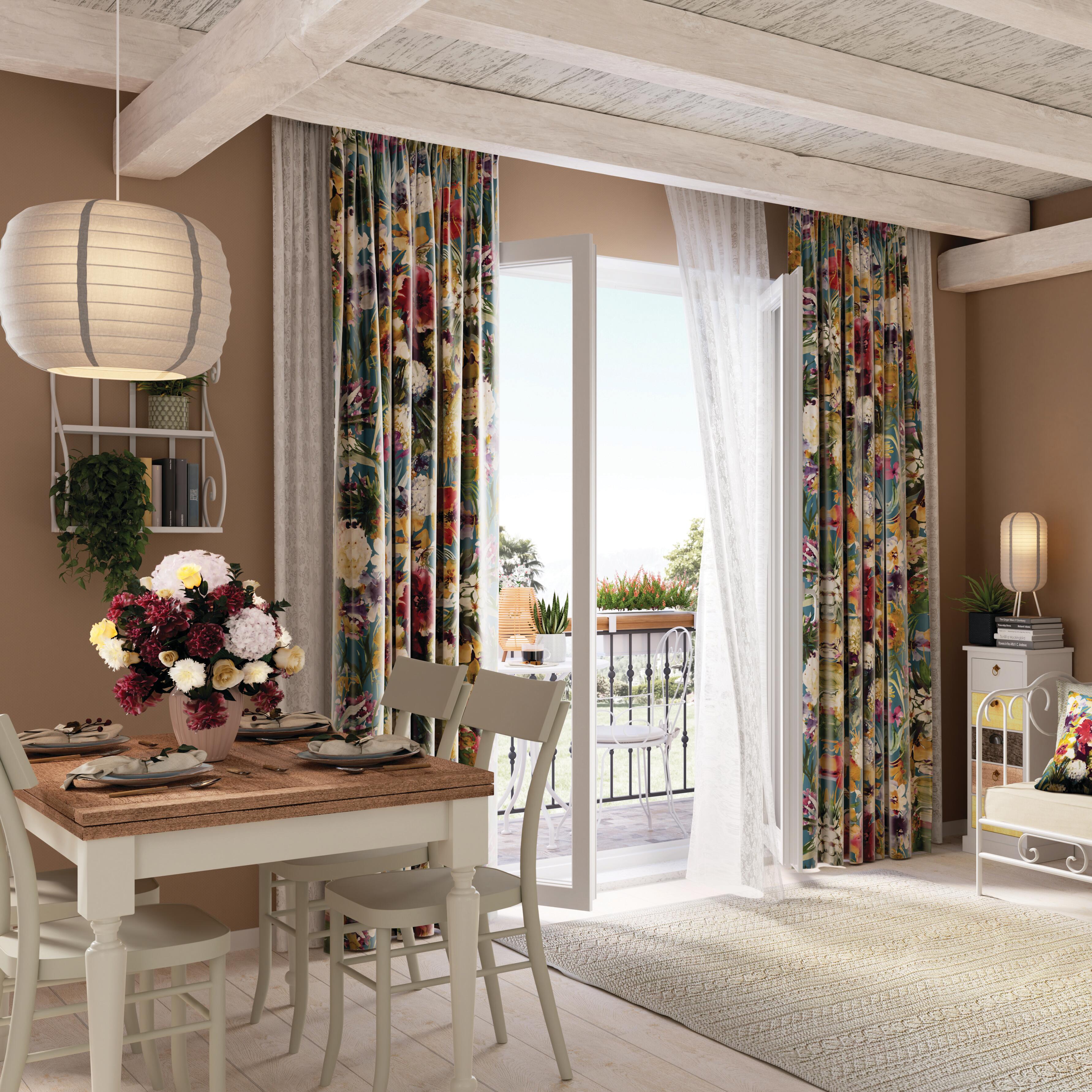 Tenda Daisy beige, fettuccia e passanti nascosti 140x290 cm - 4
