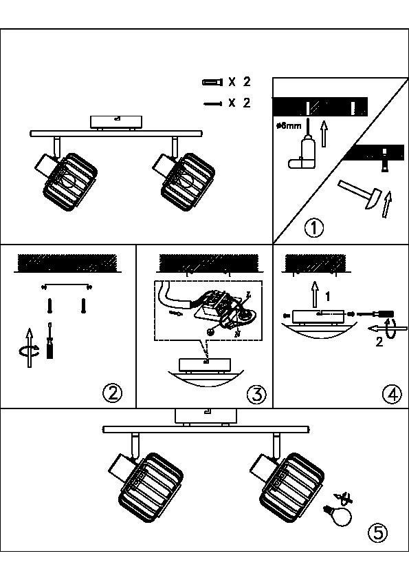 Rampe 2 spots, métal noir naturel E14, INSPIRE Pécan - 8