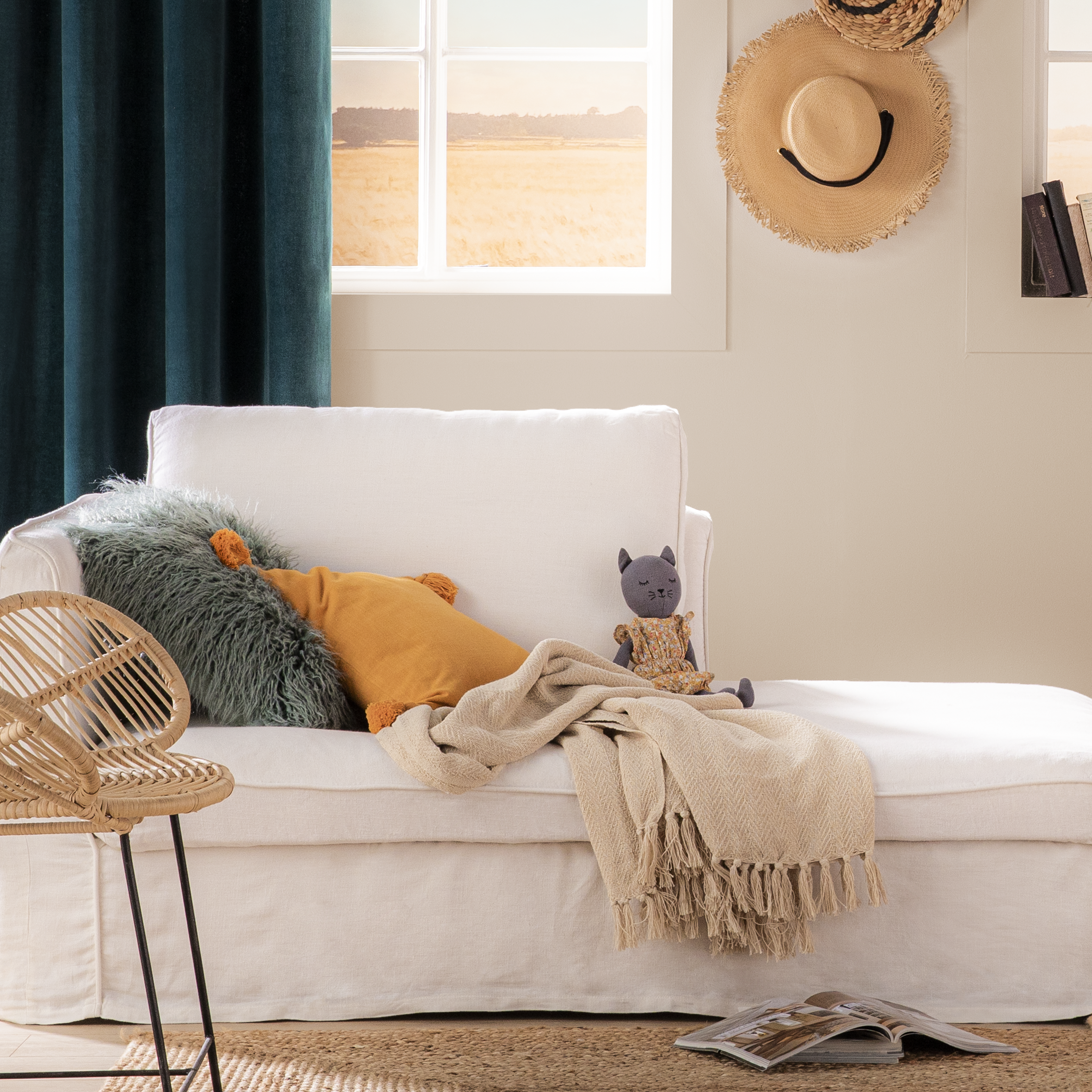 Coussin Dolma, imitation fourrure, gris bleu l.38 x H.38 cm - 6