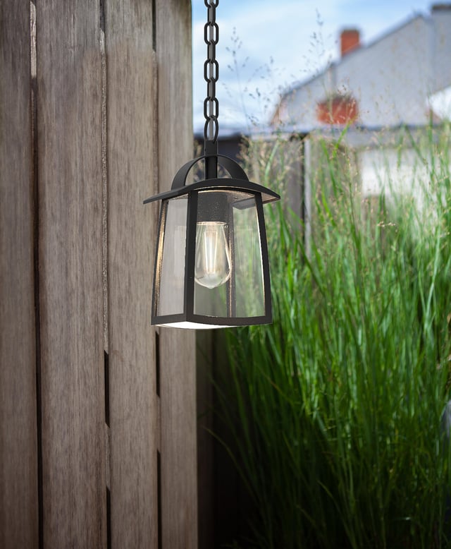 Lampadario Classico Kelsey nero paralume trasparente E27 LUTEC
