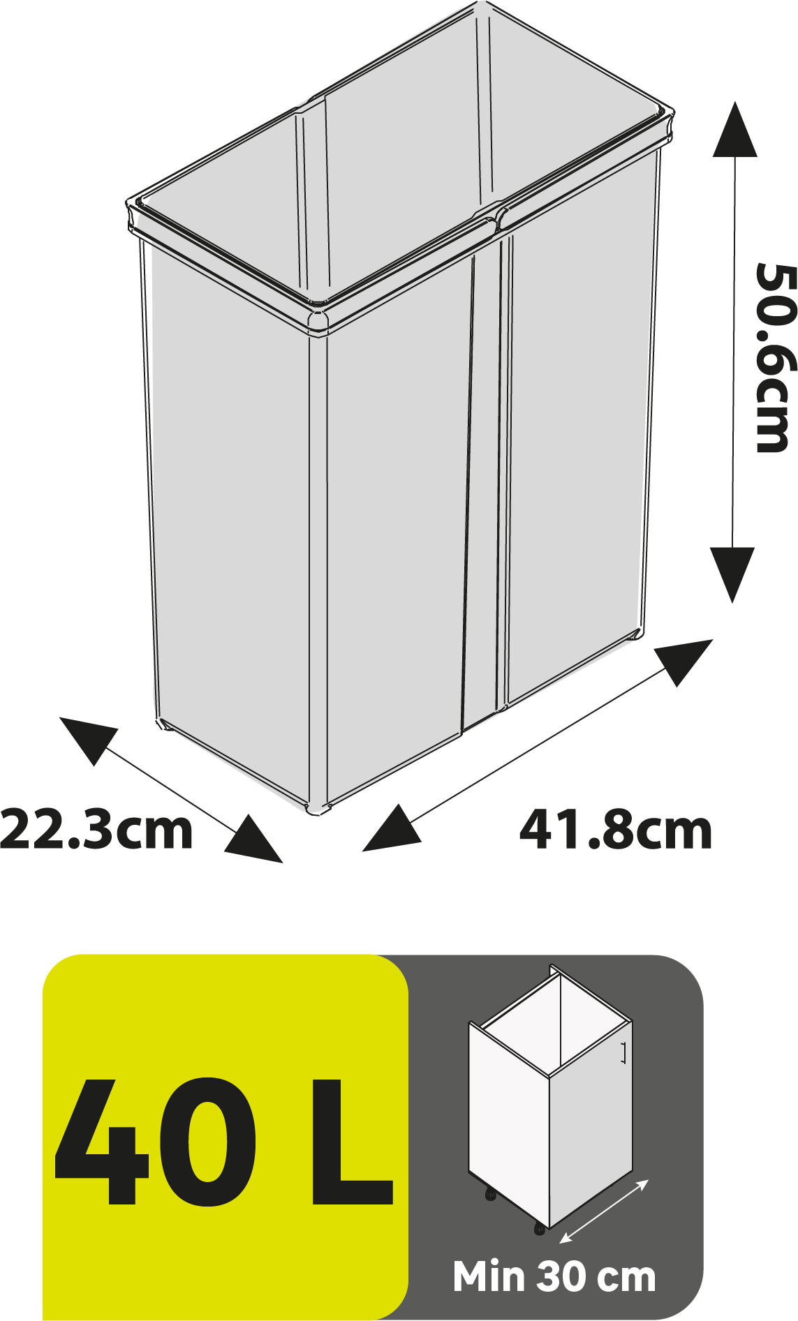 Bac 40L pour kit de poubelle tri sélectif DELINIA ID noir - 5