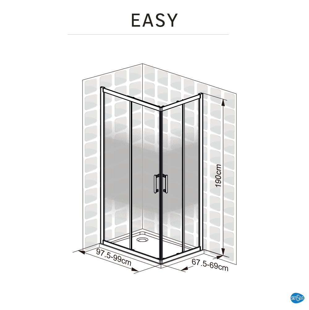 Mampara de ducha corredera serigrafiada easy perfil cromo (67.5-69)x(97.5-99)x190 cm 6 mm