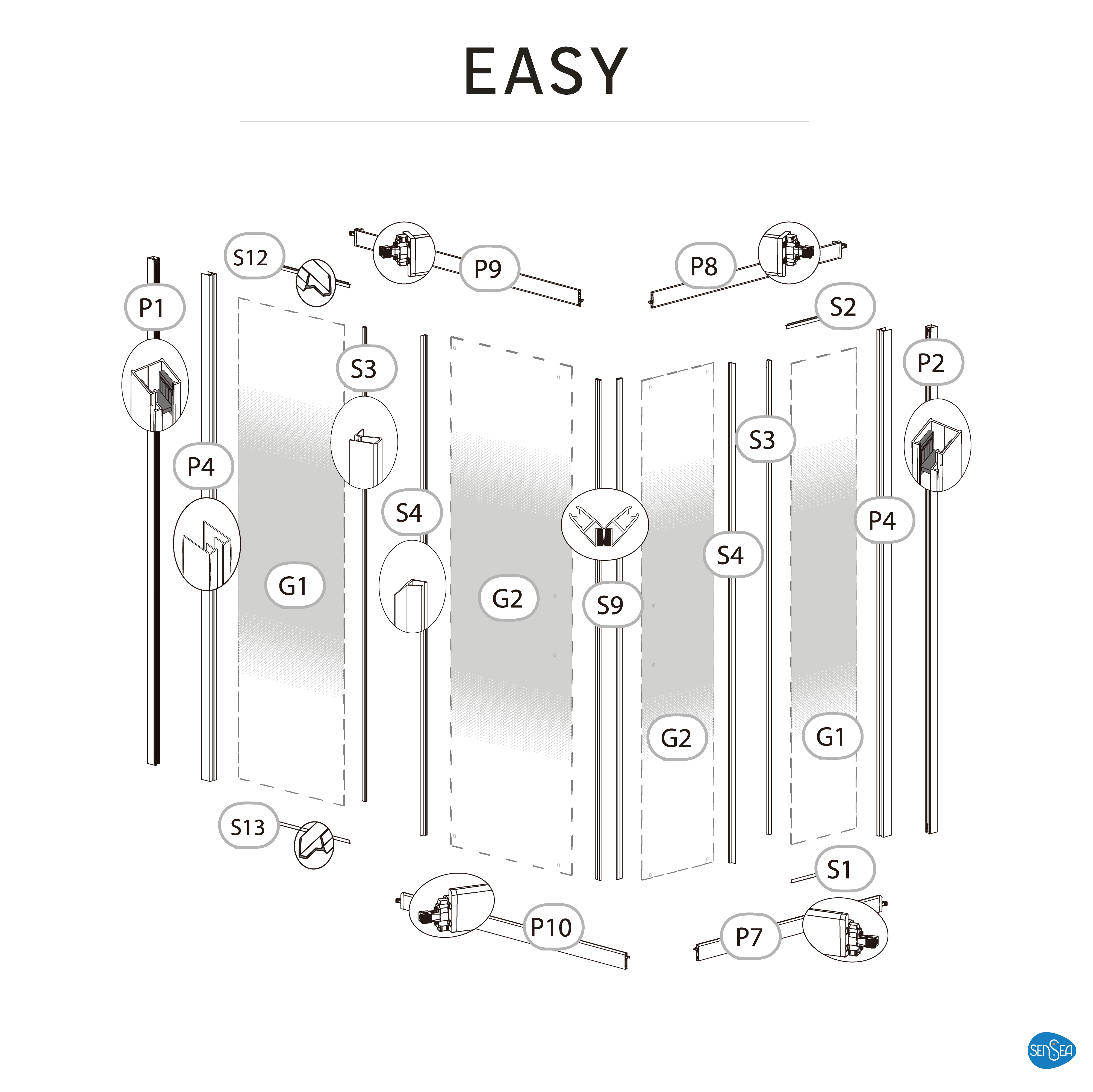 Kit vetro per doccia ad apertura scorrevole Easy L 80 x H 190cm, Sp. 6 mm - 22