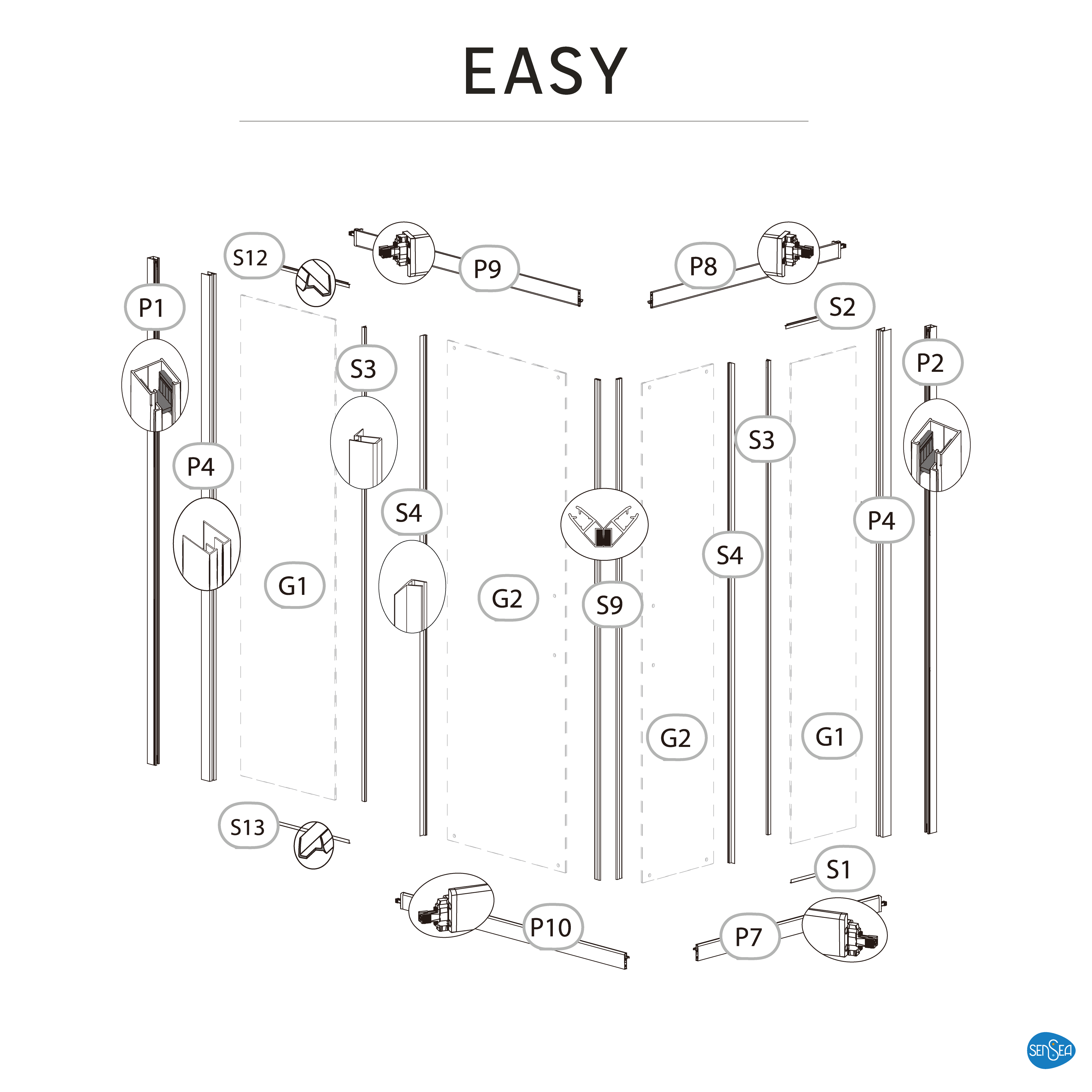 Szkło kabiny prostokatnej Easy 100 X 80 X 190 Sensea - 13