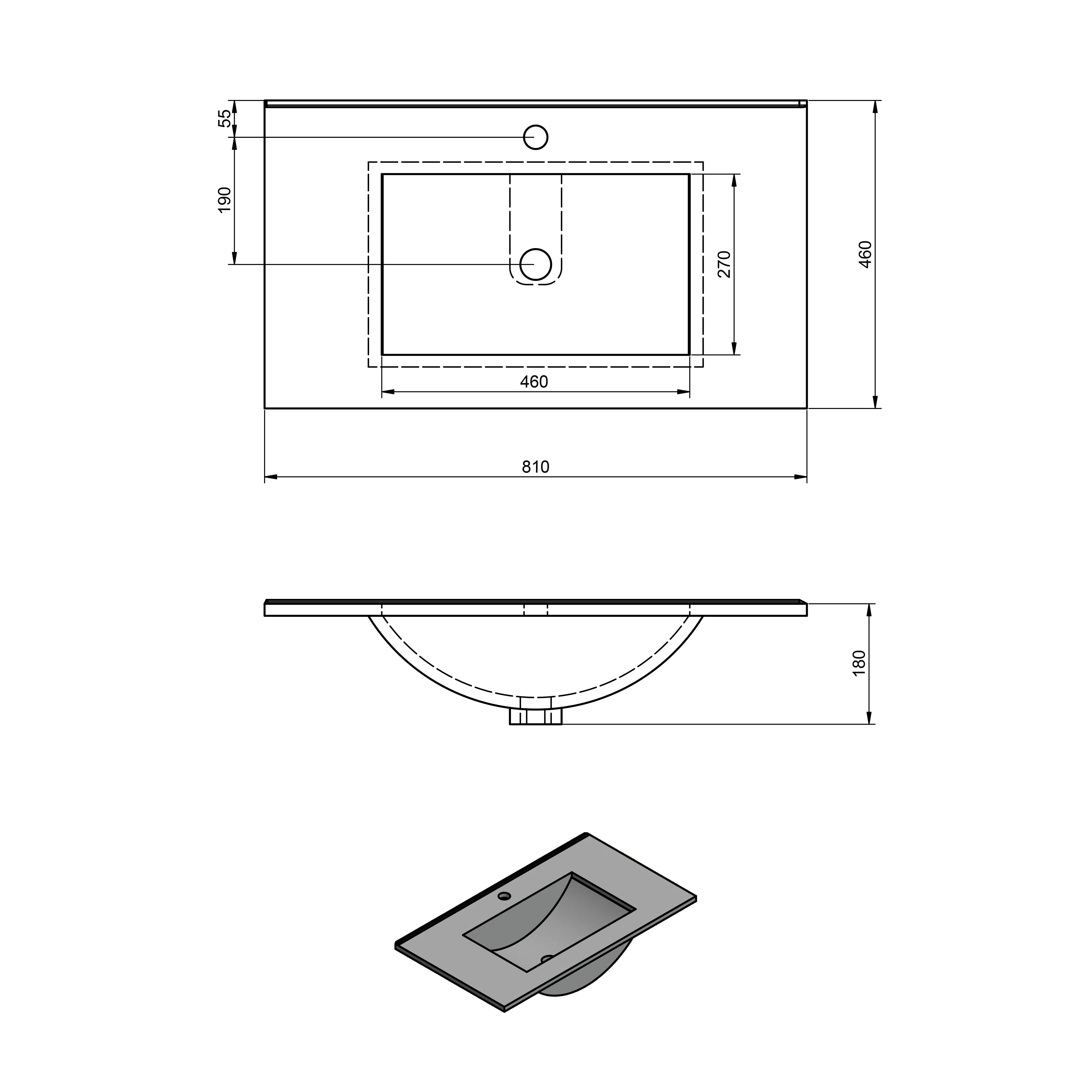 Lavabo a incasso rettangolare vasca centrale Flat L 81 x H 18 x P 46 cm in ceramica bianco lucido - 4