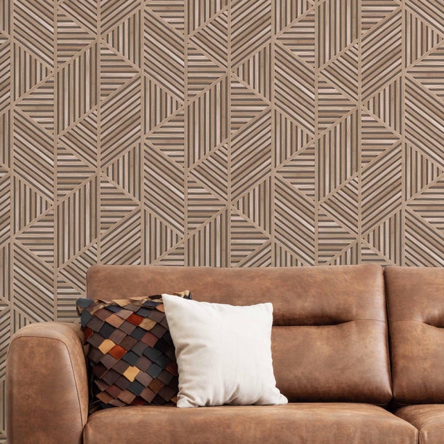 Papier peint intissé Tasseaux géométriques brun