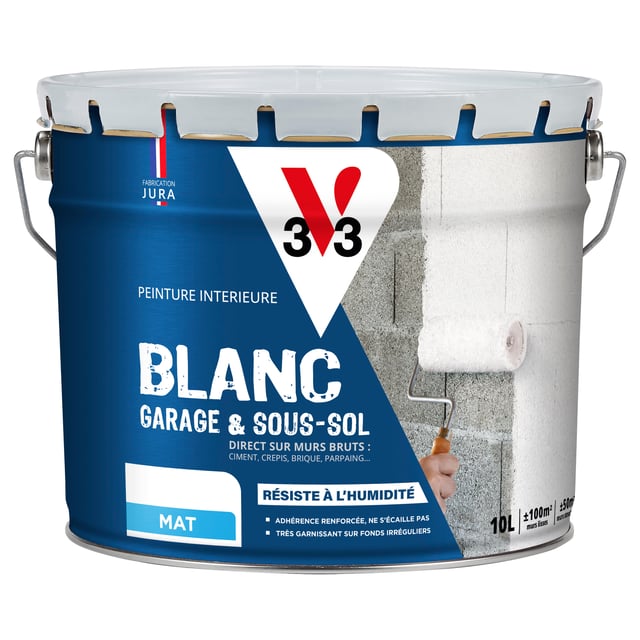 Peinture mur blanc mat V33 Garage&sous-sol 10L