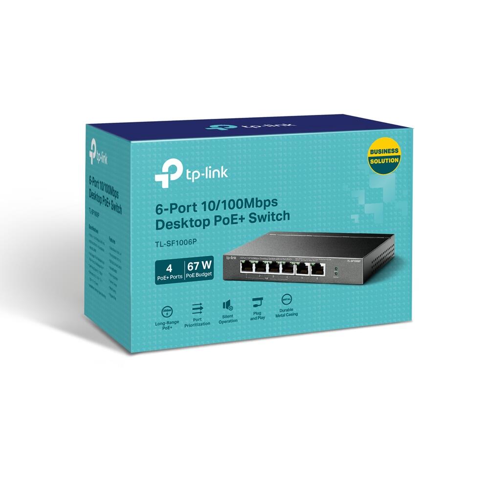 Switch de bureau 6 ports 10/100 Mbps avec 4 ports PoE+ TP-Link TL-SF1006P - 6