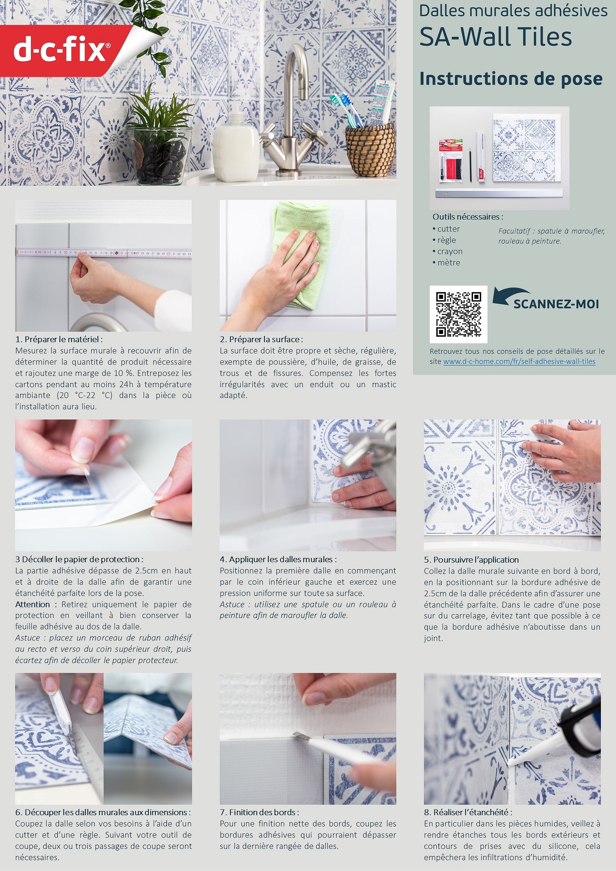 Lot de 6 Sticker Wall tiles, moroccan style, 30.5 cm x 30.5 cm - 3