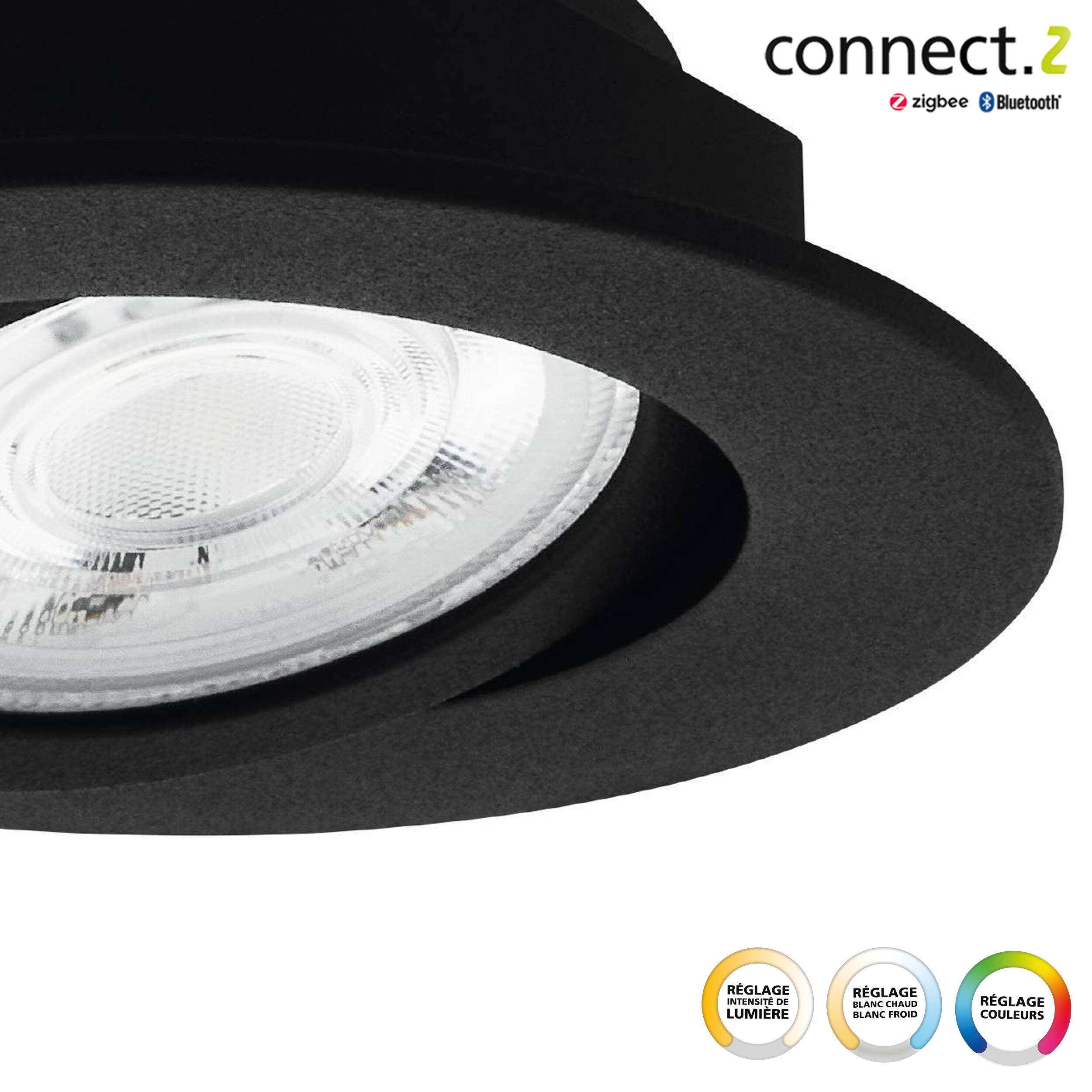 Kit 1 spot encastré connecté Zigbee bluetooth Saliceto blanc/couleurs, rond noir - 8