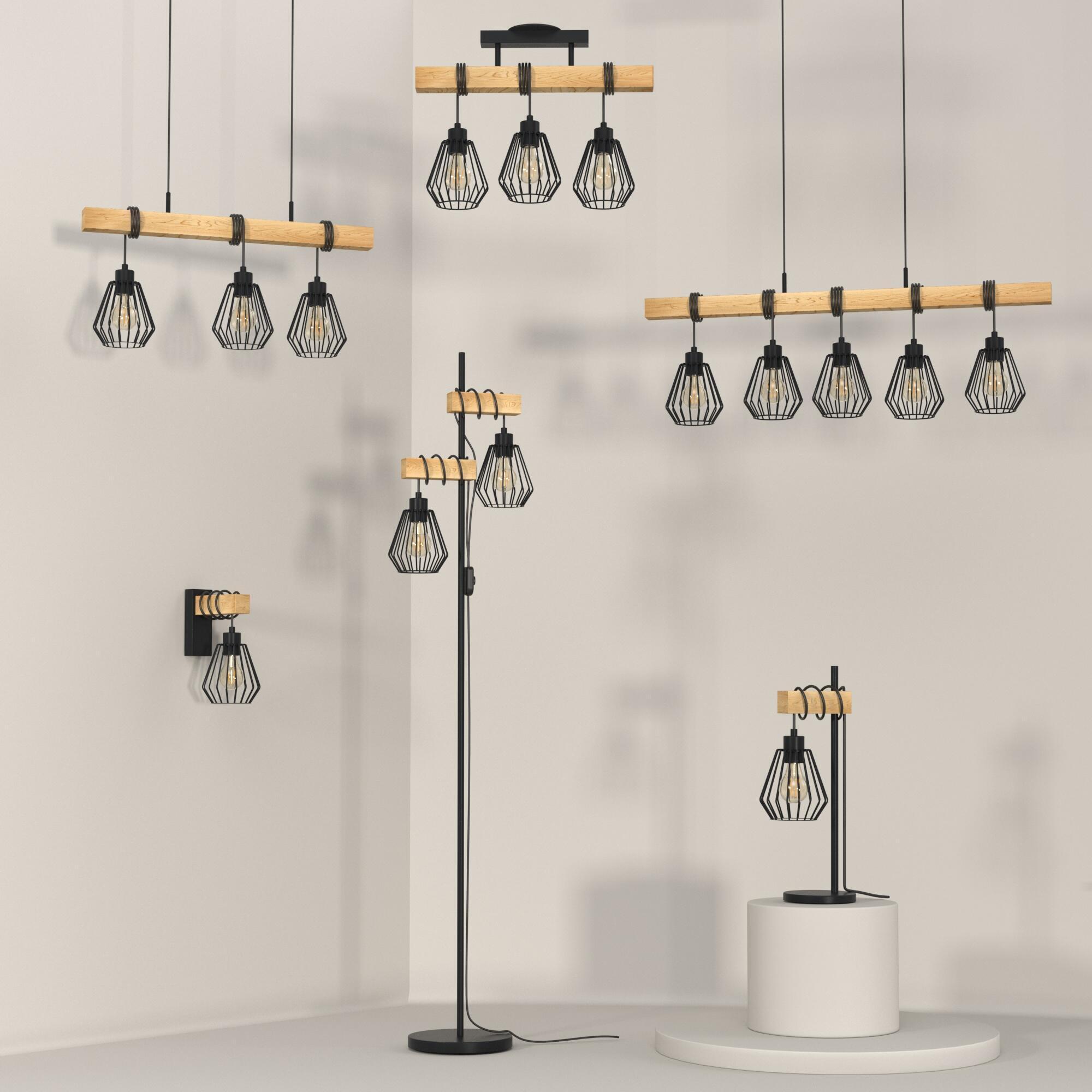 Candeeiro de teto suspenso INSPIRE TABODI E27 3 LUZES METAL/MADEIRA PRETO - 25