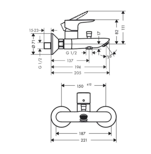 Mitigeur de bain mécanique noir brossé, Talis E, HANSGROHE - 2