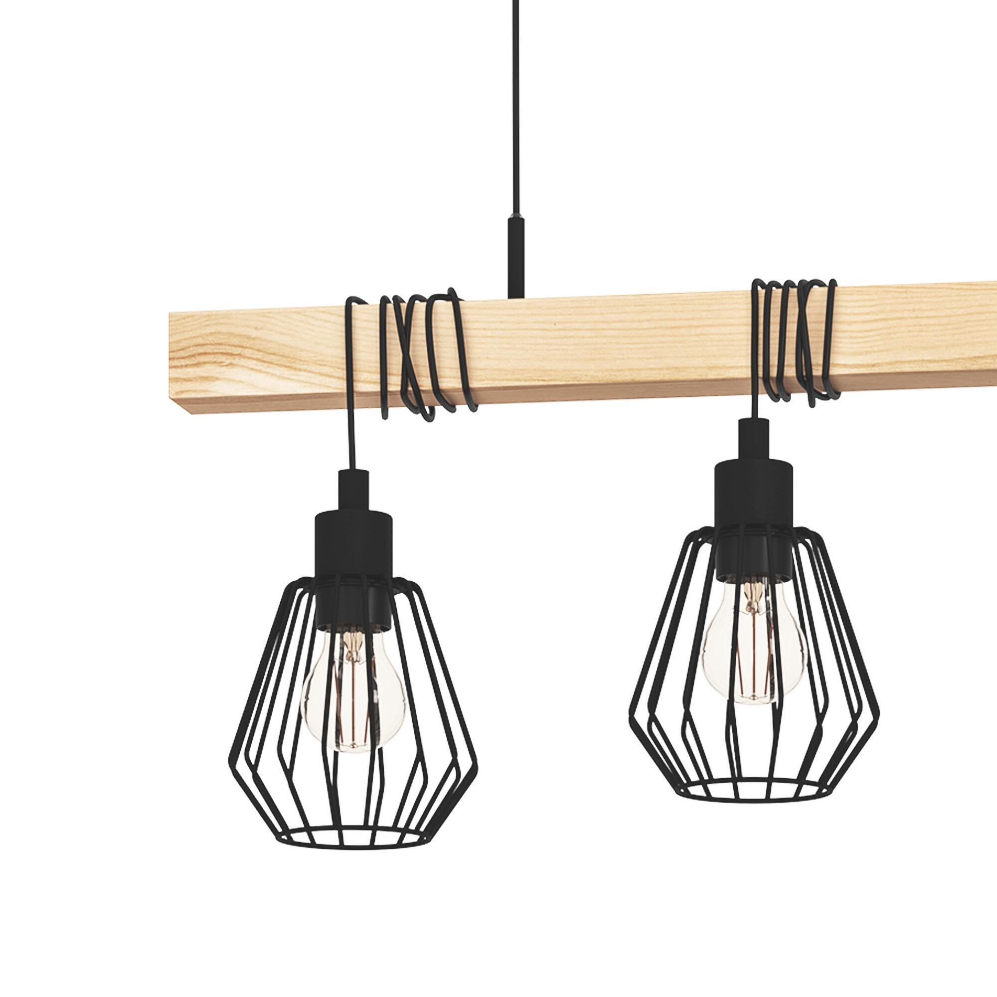 Candeeiro de teto suspenso INSPIRE TABODI E27 3 LUZES METAL/MADEIRA PRETO - 48