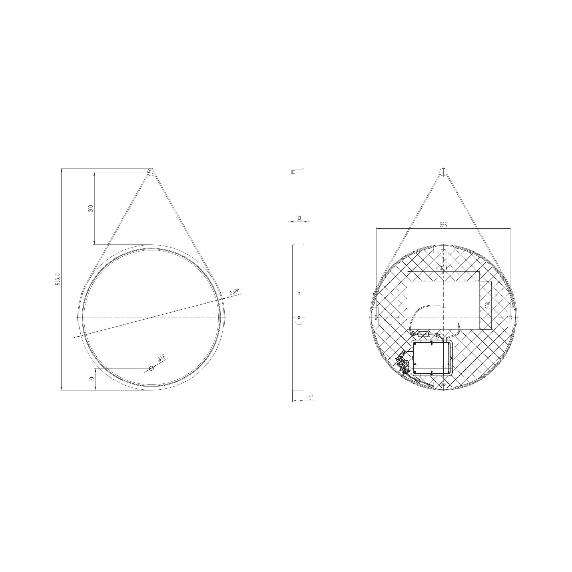 Miroir lumineux rond noir Diam.60 cm Barber, Tactile, Antibuée, Variateur - 6