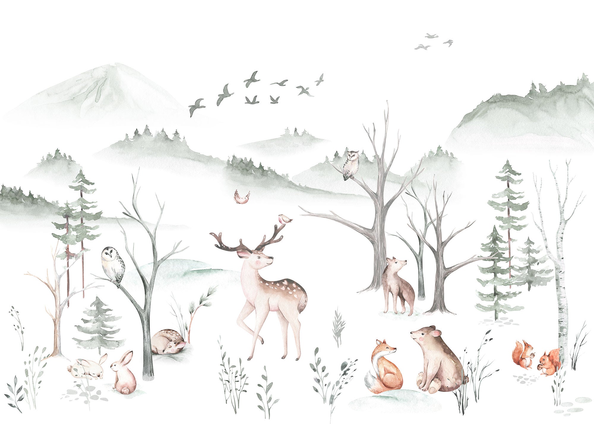 Mural TNT liso  Infantil Animaux de la Foret blanco 350 x 250 cm KOMAR - 5