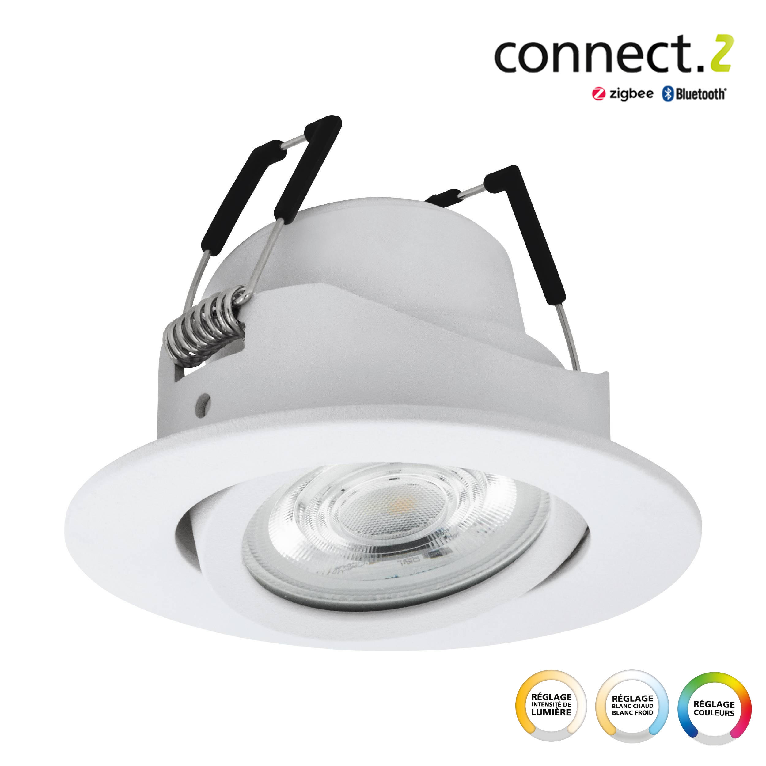 Kit 1 spot encastré connecté Zigbee bluetooth Saliceto blanc/couleurs rond blanc - 6