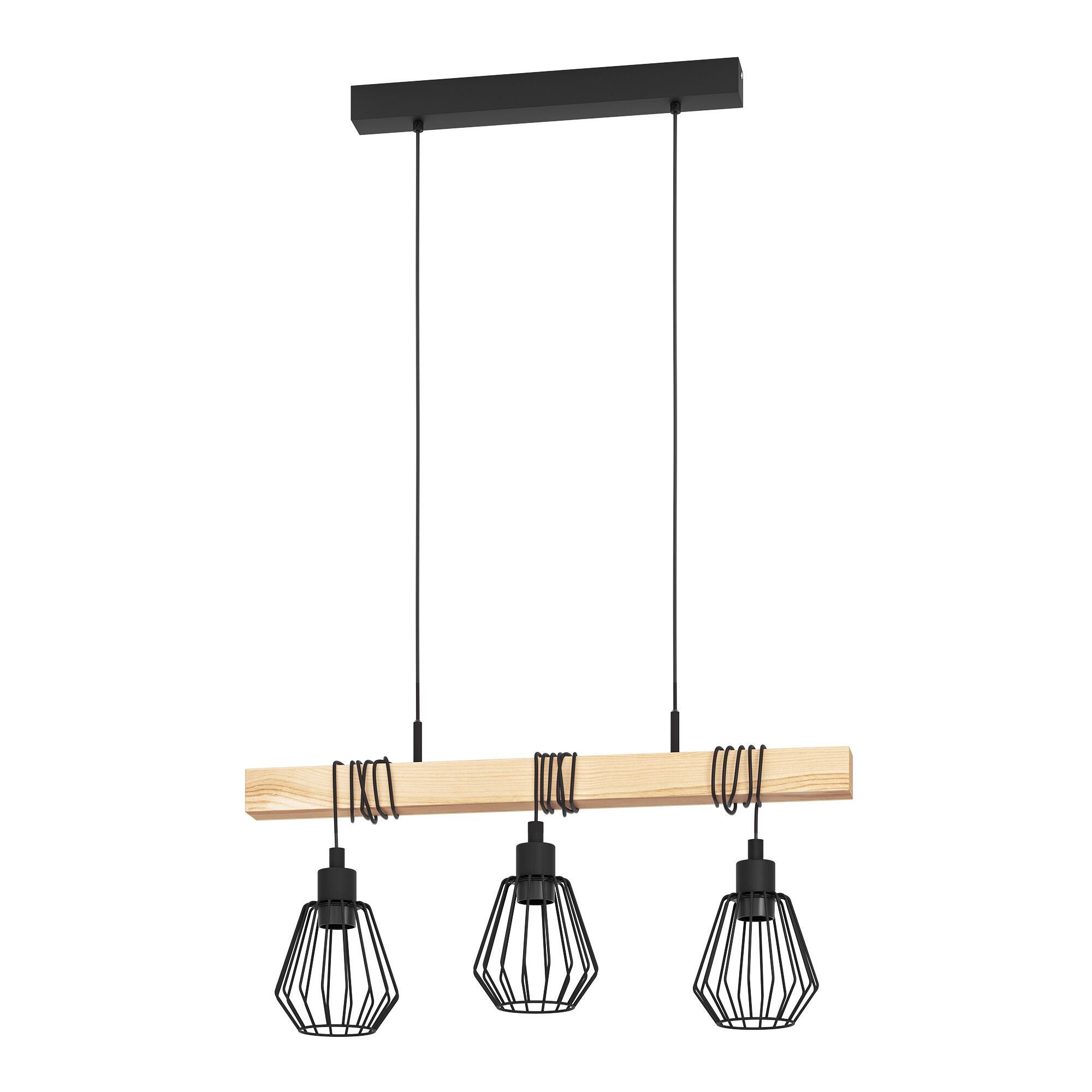 Candeeiro de teto suspenso INSPIRE TABODI E27 3 LUZES METAL/MADEIRA PRETO - 36