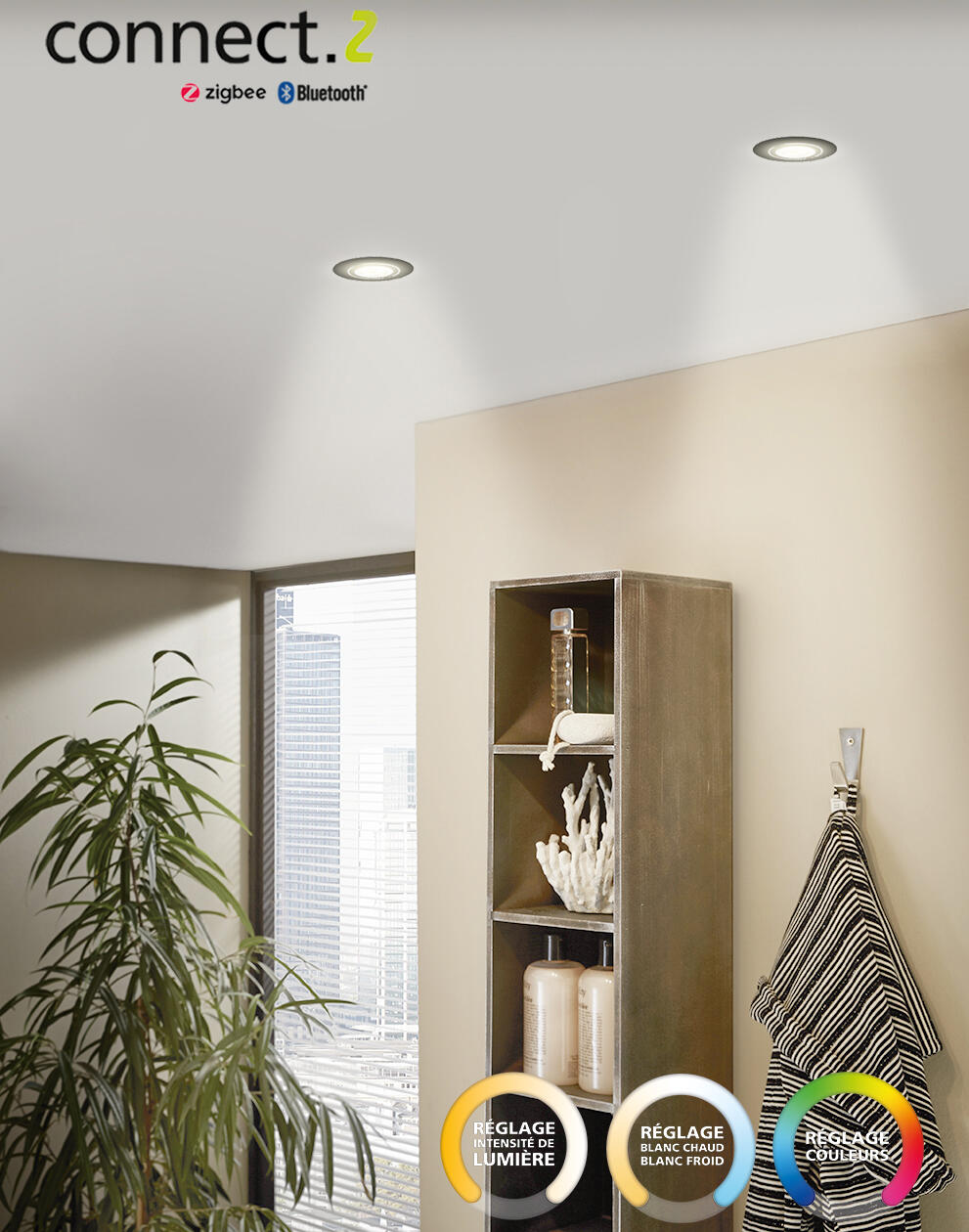 Kit 1 spot encastré connecté Zigbee bluetooth Saliceto blanc/couleurs, rond noir - 3