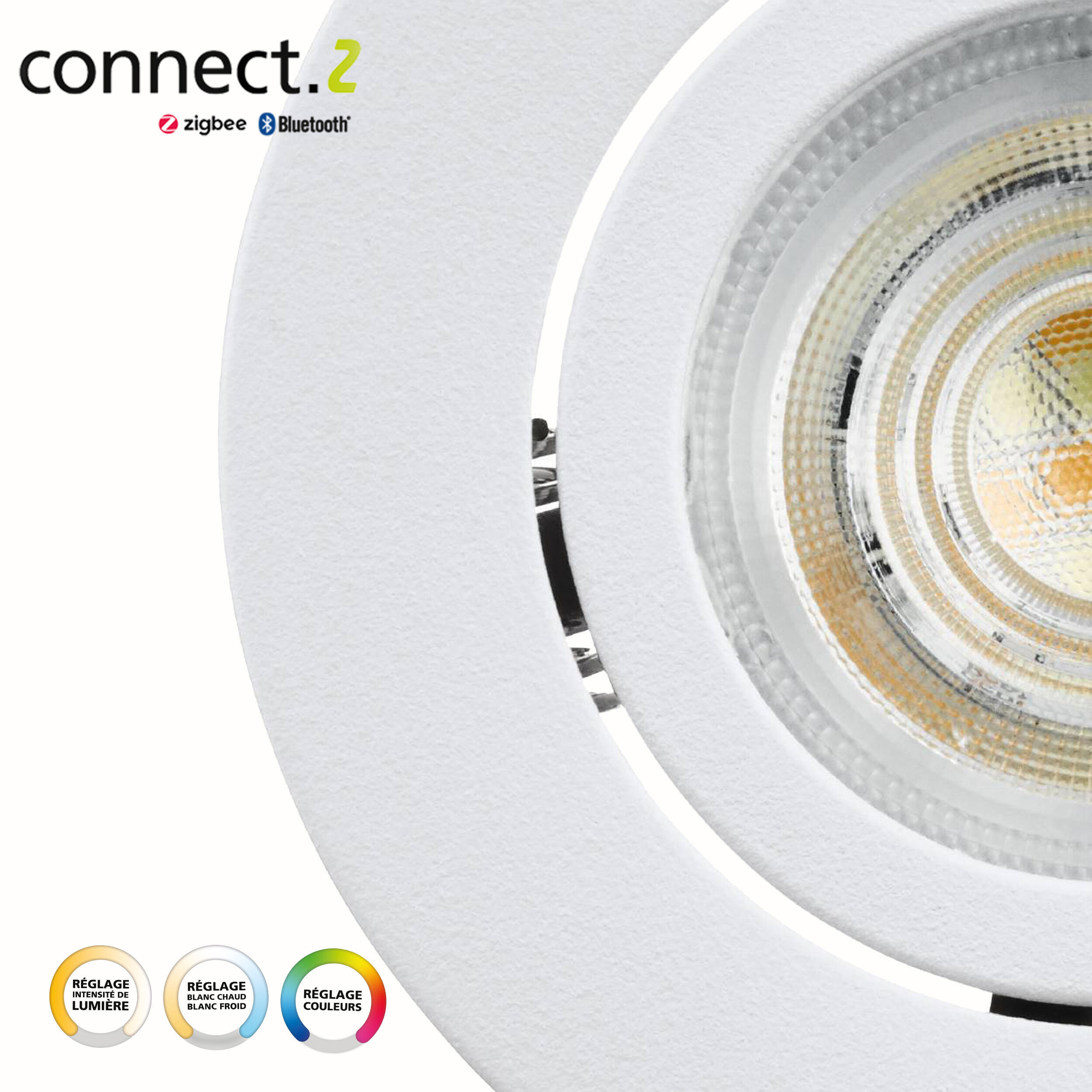 Kit 1 spot encastré connecté Zigbee bluetooth Saliceto blanc/couleurs rond blanc - 8
