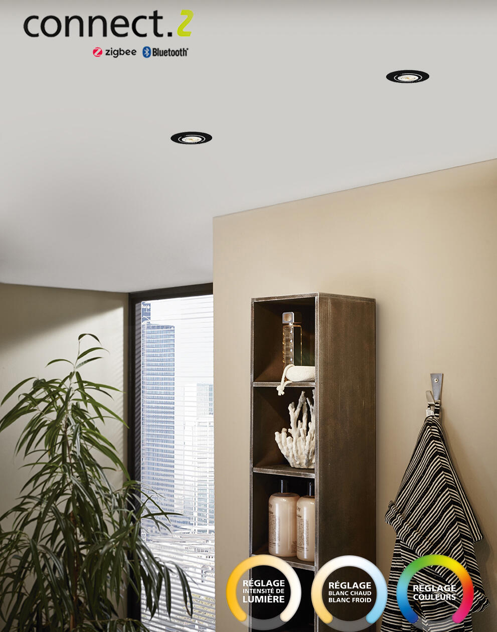 Kit 1 spot encastré connecté Zigbee bluetooth Saliceto blanc/couleurs, rond noir - 2