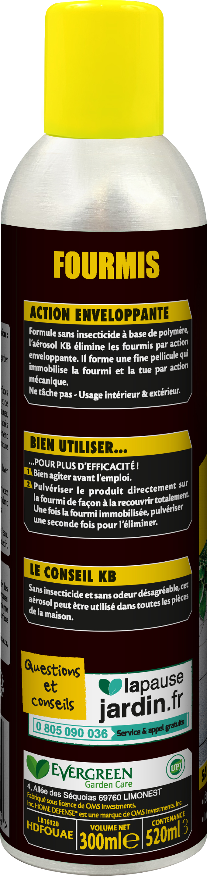 Aérosol insecticide liquide foumis, Hdfouae KB, 300 ml - 2