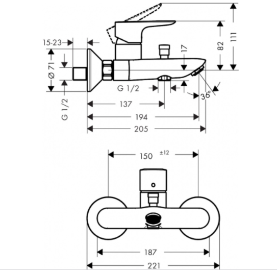 Mitigeur de bain mécanique bronze brossé, Talis e, HANSGROHE - 2