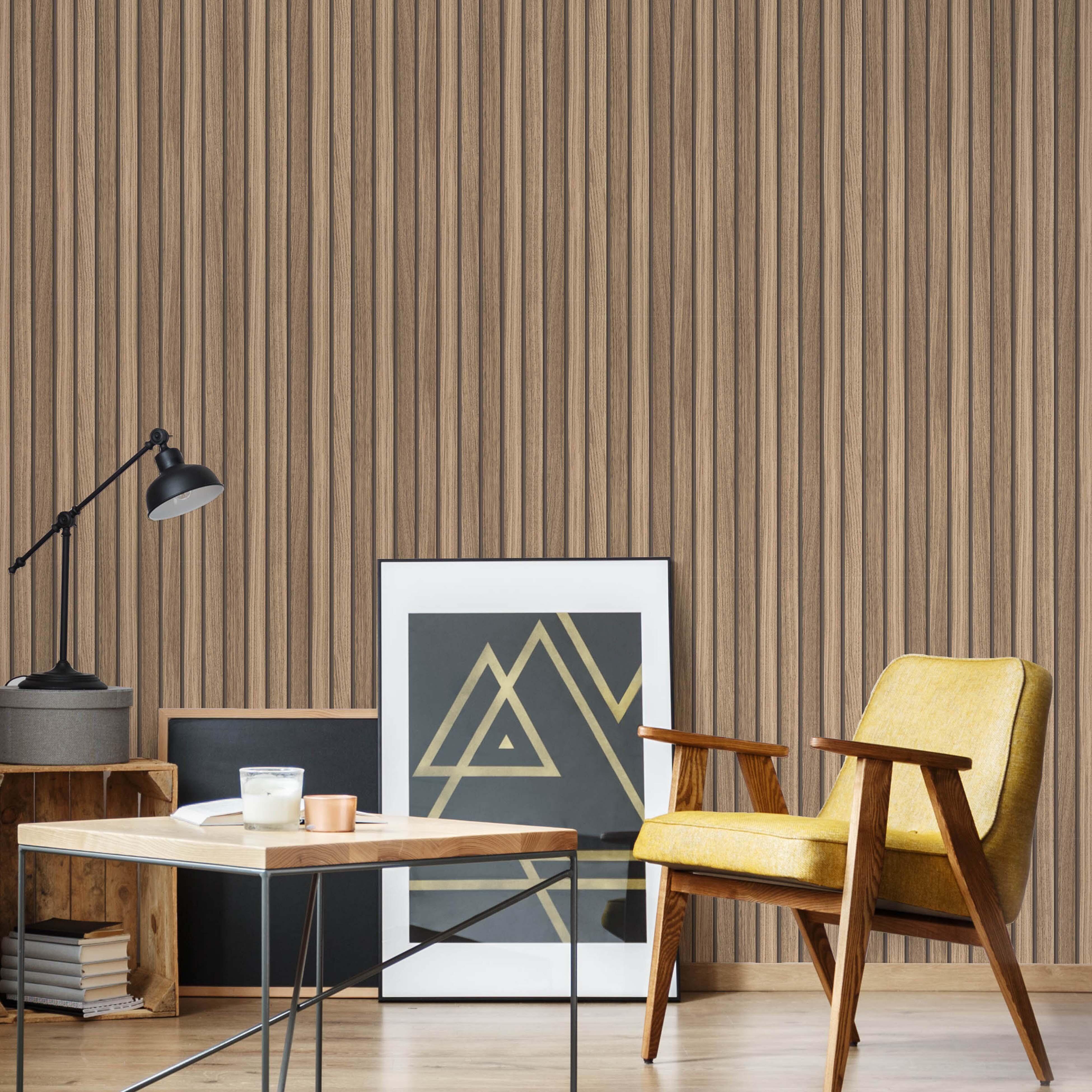 Papel pintado madera beige efecto tablas de madera de roble marrón claro 3D  para dormitorio o salón fabricado en Alemania 10,05 x 0,53m