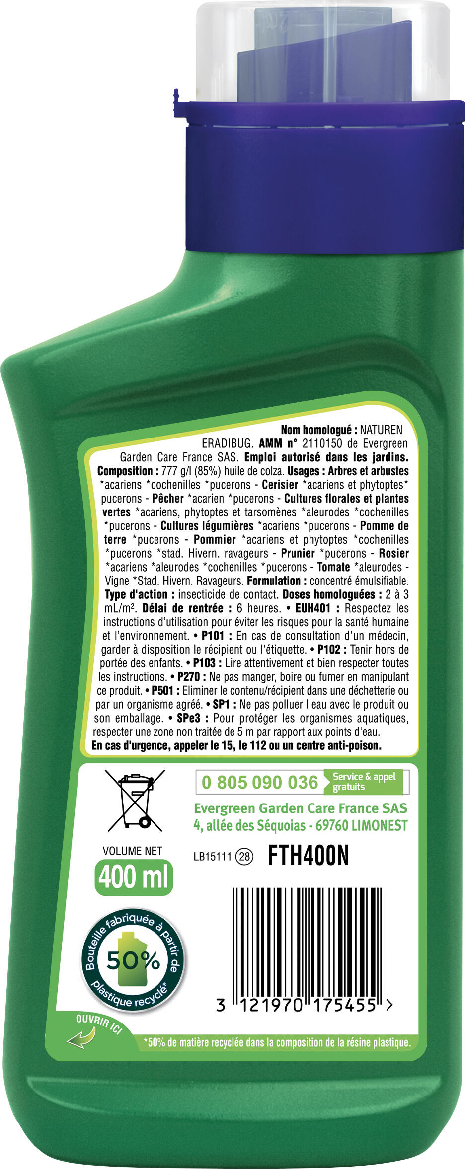 Traitement des insectes puceron FERTILIGENE , pourarbres et arbustes, 400ml - 2