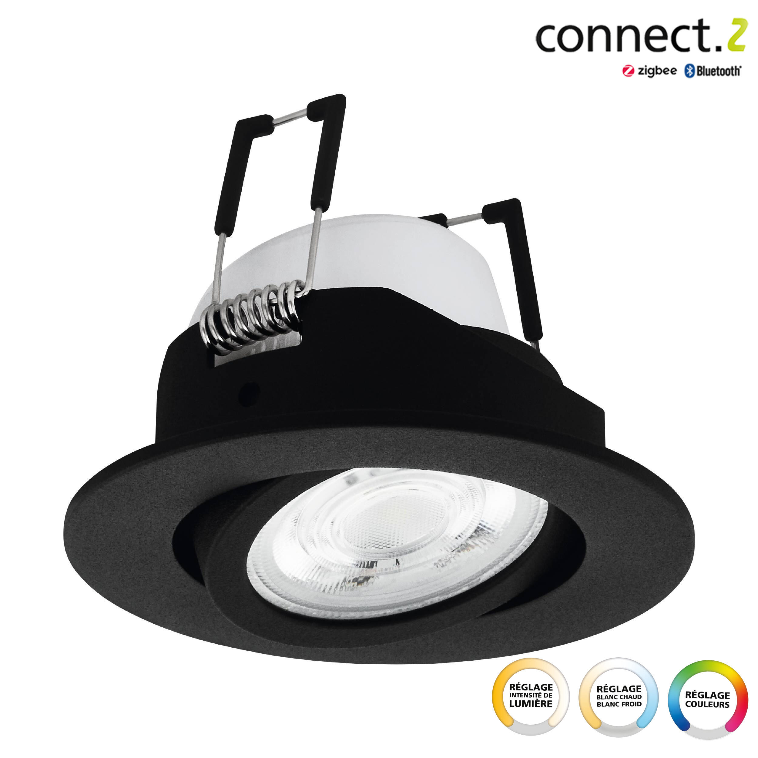 Kit 1 spot encastré connecté Zigbee bluetooth Saliceto blanc/couleurs, rond noir - 7