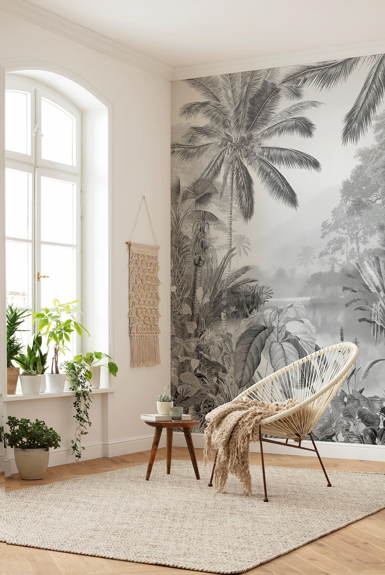 Mural no tejido naturaleza jungle lake gris / plata de 200 x 250 cm komar