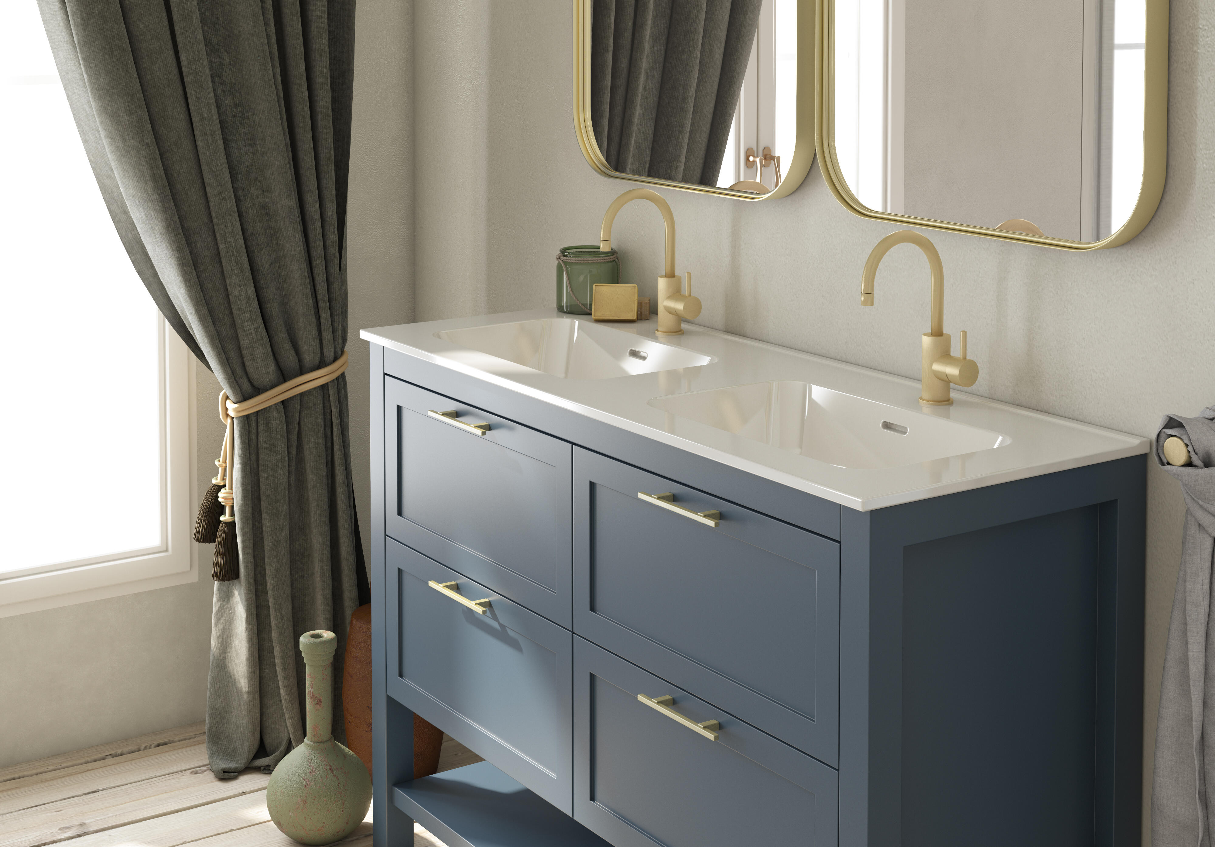 Meuble De Salle De Bain En 120 Double Vasque Meuble double vasque l.120 x H.85 x P.46 cm, bleu doré, Kende | Leroy